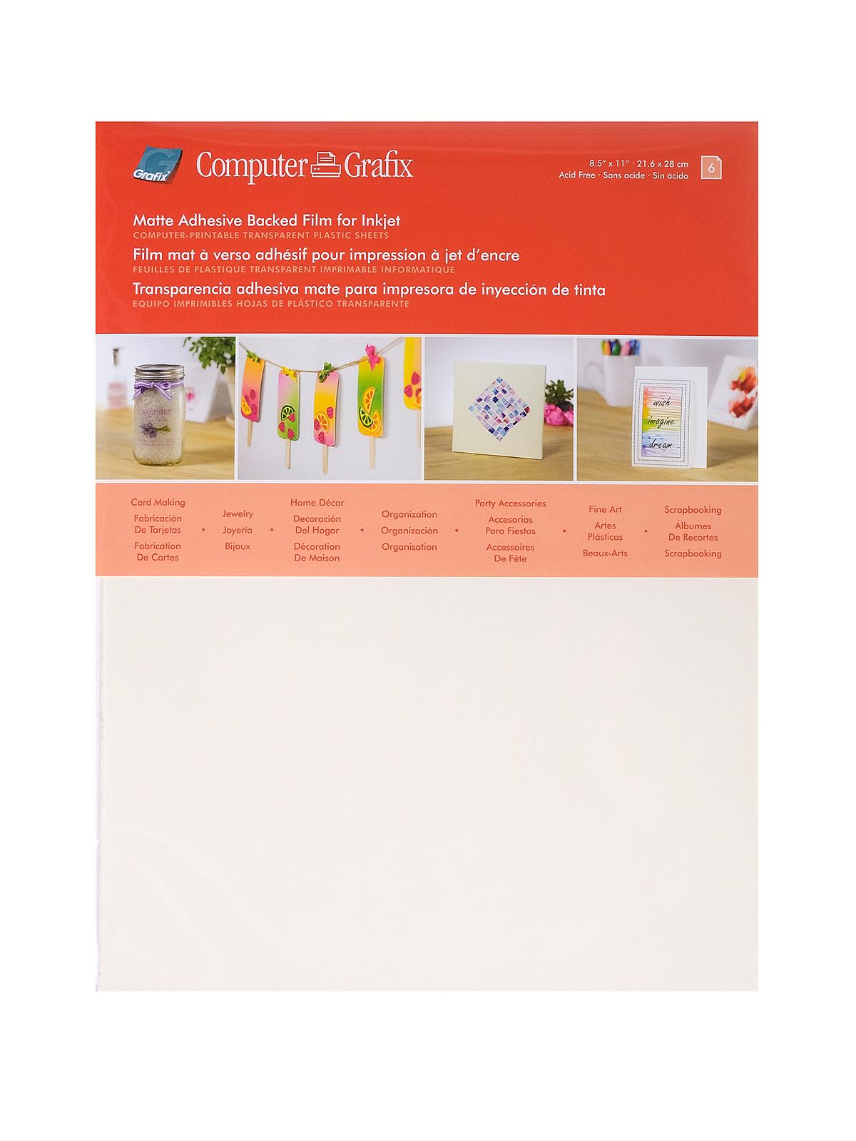 Computer  Blank Transparency Film 8 1 2 in. x 11 in. matte - adhesive backed pack of 6