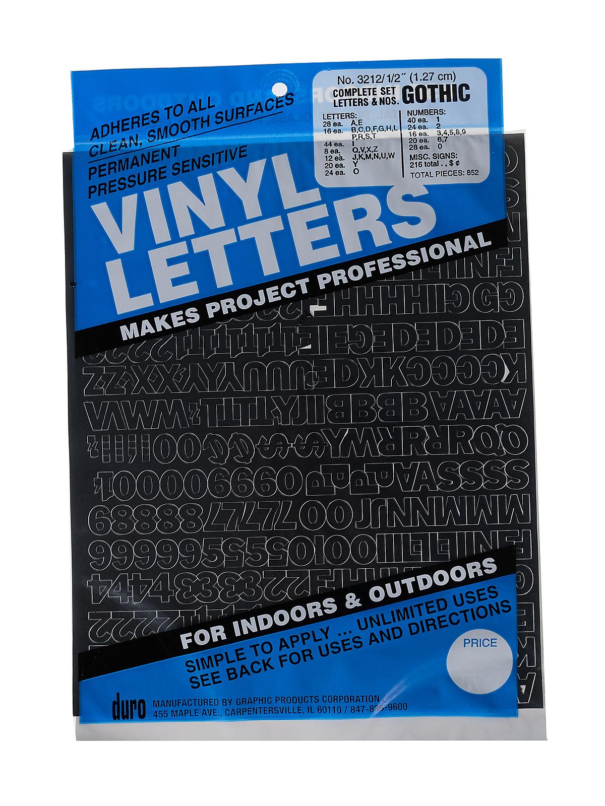 Gothic Vinyl Letters Sets 1 2 in. black capitals and numbers