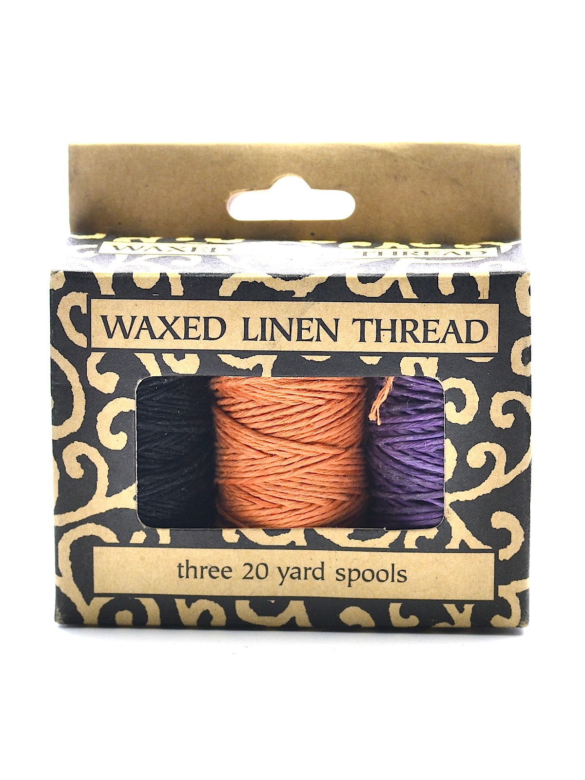 Waxed Linen Thread Pk 3 20 Yd. Black Tan Purple