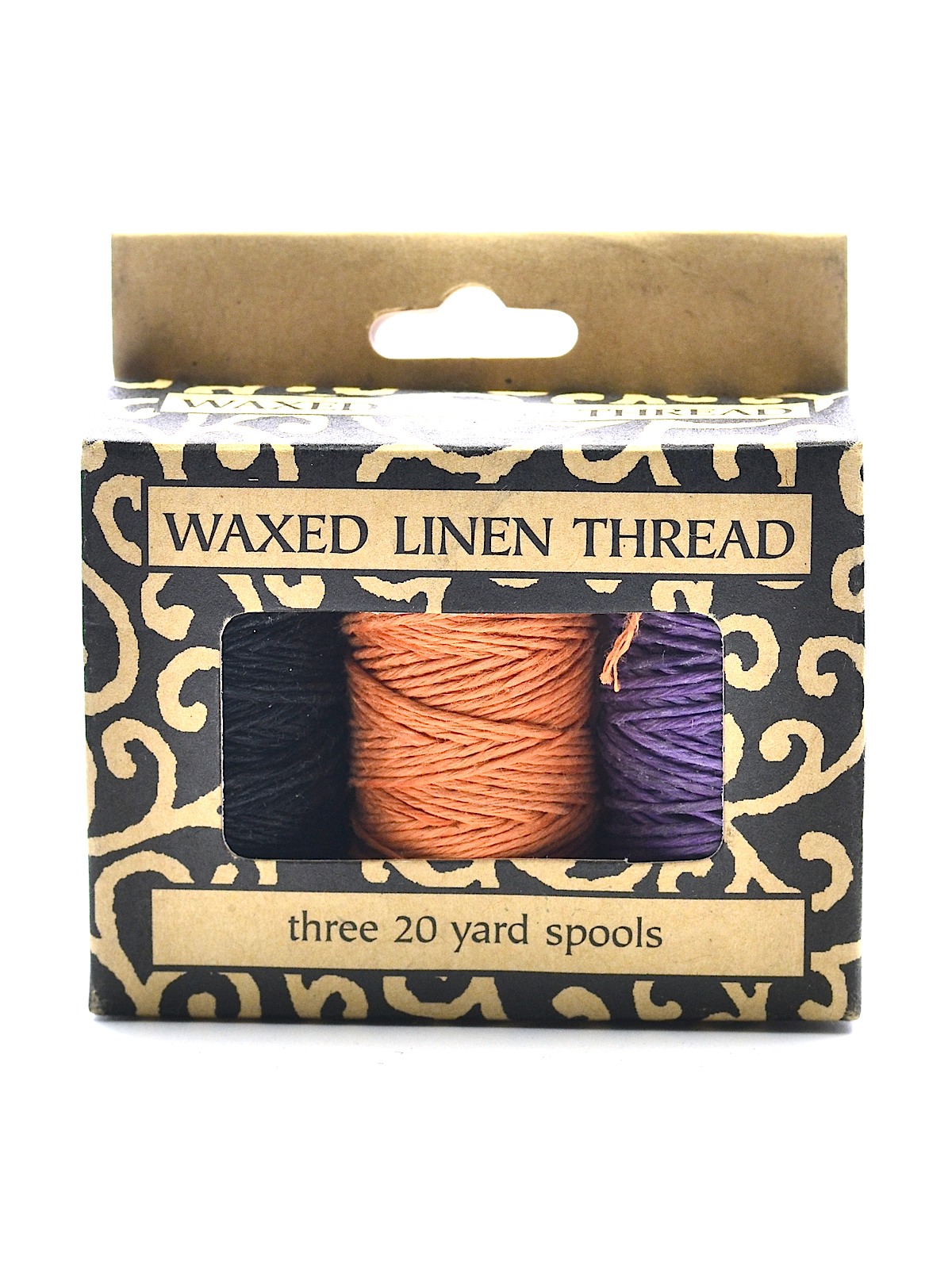 Waxed Linen Thread pk 3 20 yd. black tan purple