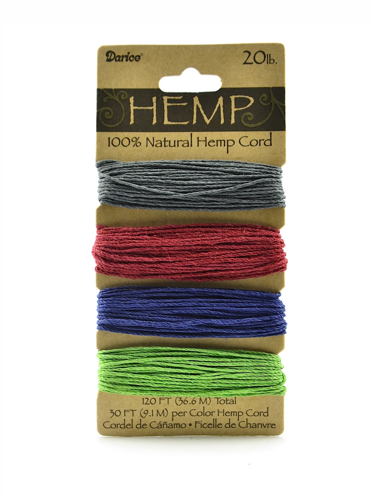 Cord Cards hemp 9.1 m x 4 colors earthy pastel