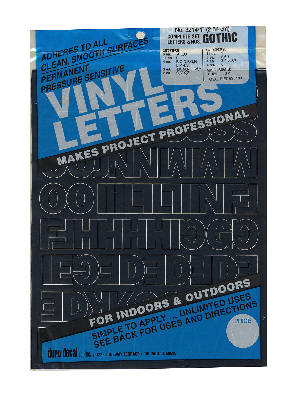 Gothic Vinyl Letters Sets 1 in. black capitals and numbers