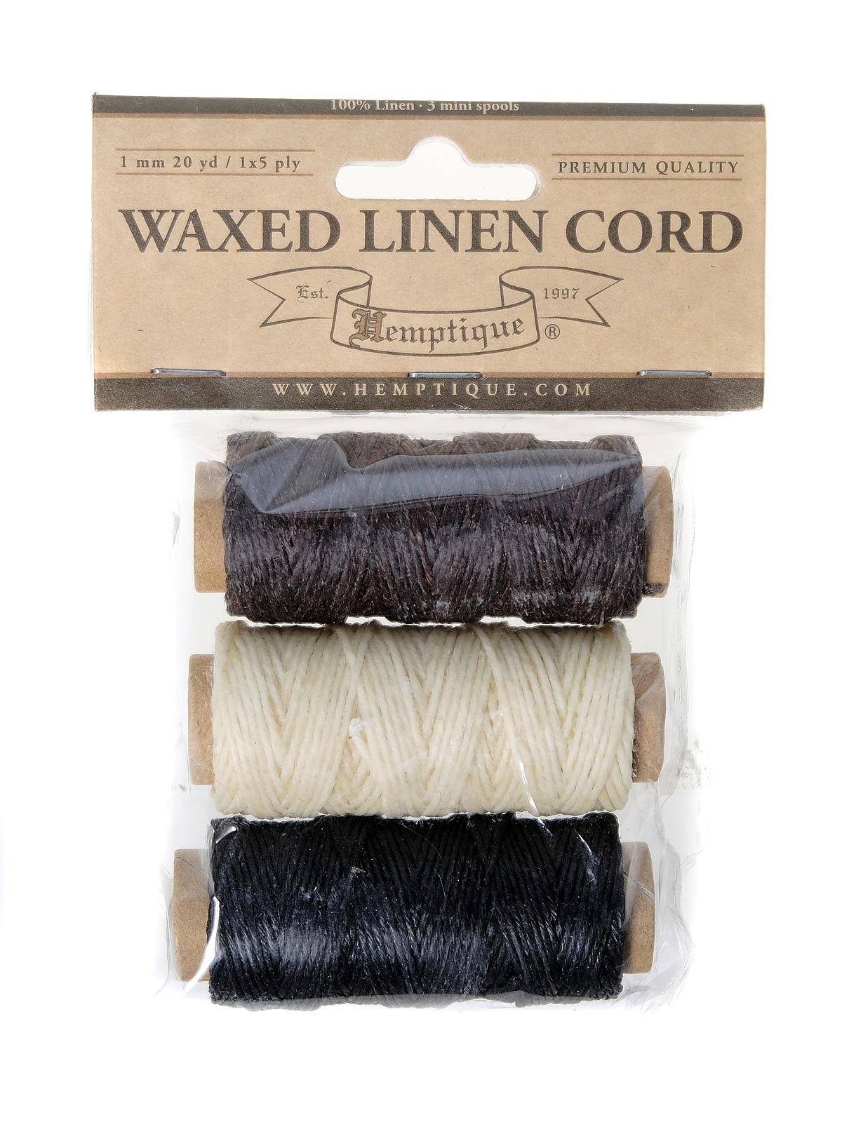 Waxed Linen Cord Dark Brown, Black, Natural 1 Mm X 20 Yds. Pack Of 3 Spools