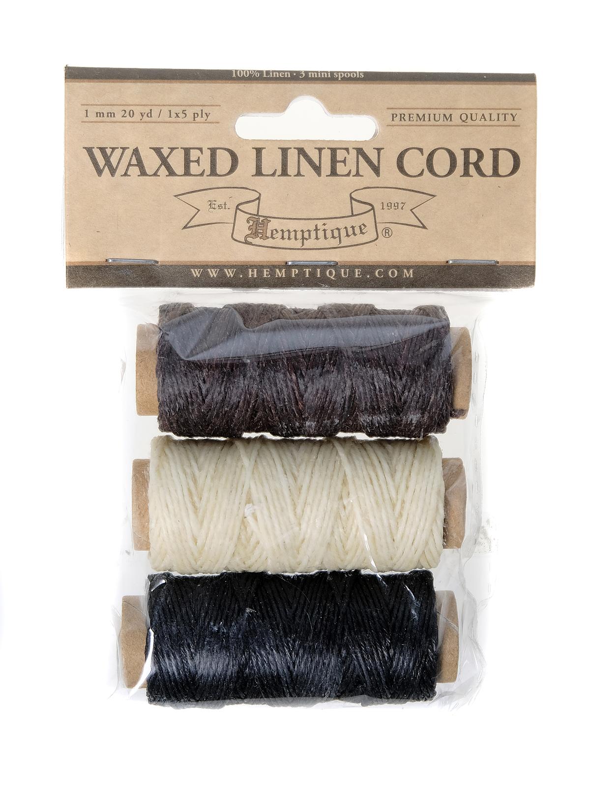 Waxed Linen Cord dark brown, black, natural 1 mm x 20 yds. pack of 3 spools