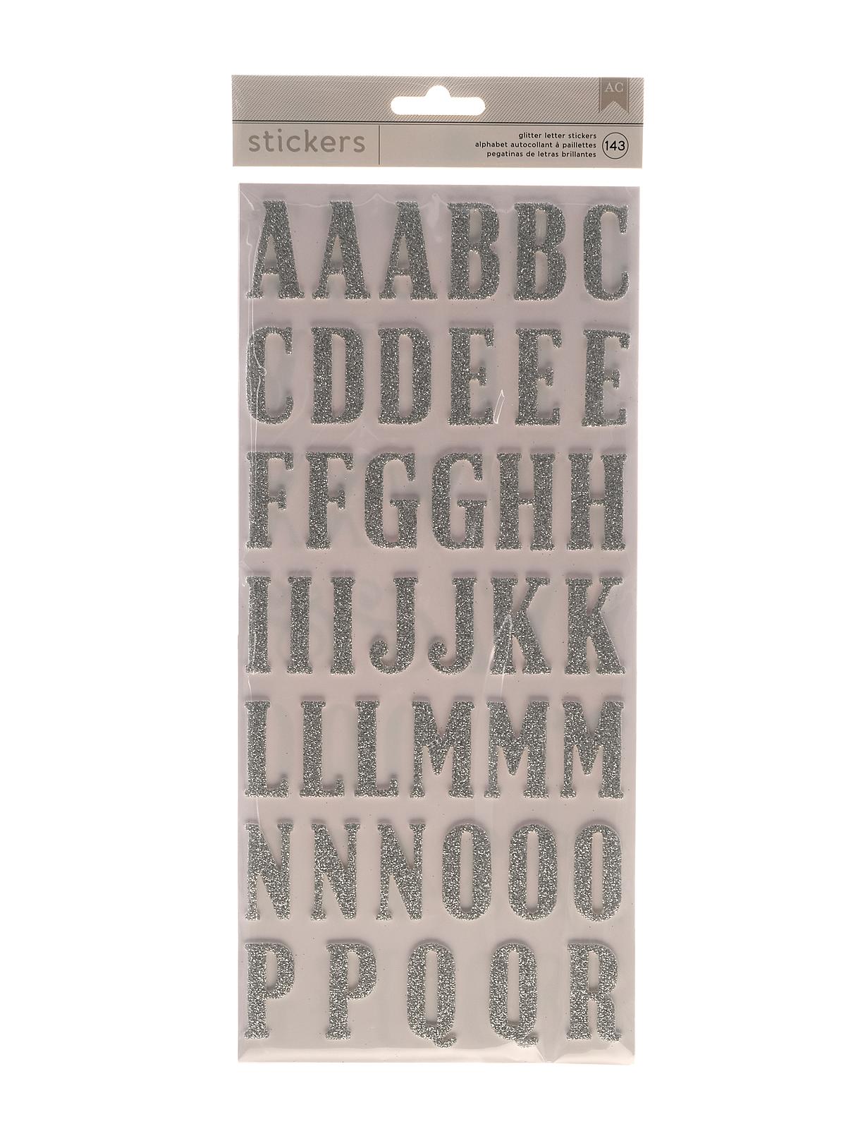 Glitter Alpha Stickers silver 93 pieces