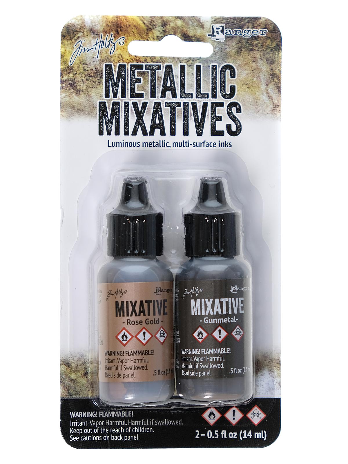 Tim Holtz Alcohol Inks Metallic Mixatives gunmetal, rose gold pack of 2