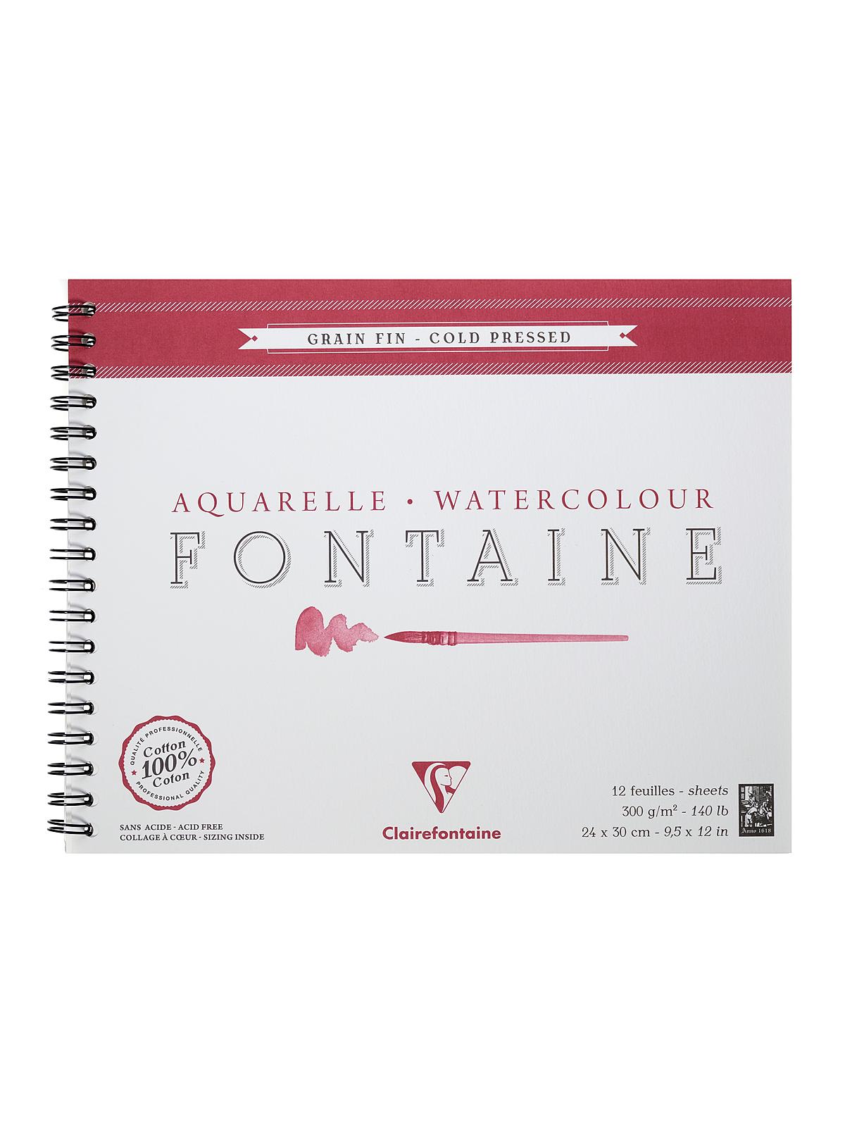 Fontaine Watercolor Pads Cold Pressed Wirebound 9 1 2 In. X 11 7 8 In. 12 Sheets