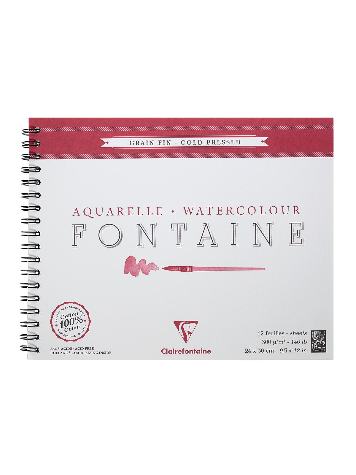 Fontaine Watercolor Pads cold pressed wirebound 9 1 2 in. x 11 7 8 in. 12 sheets
