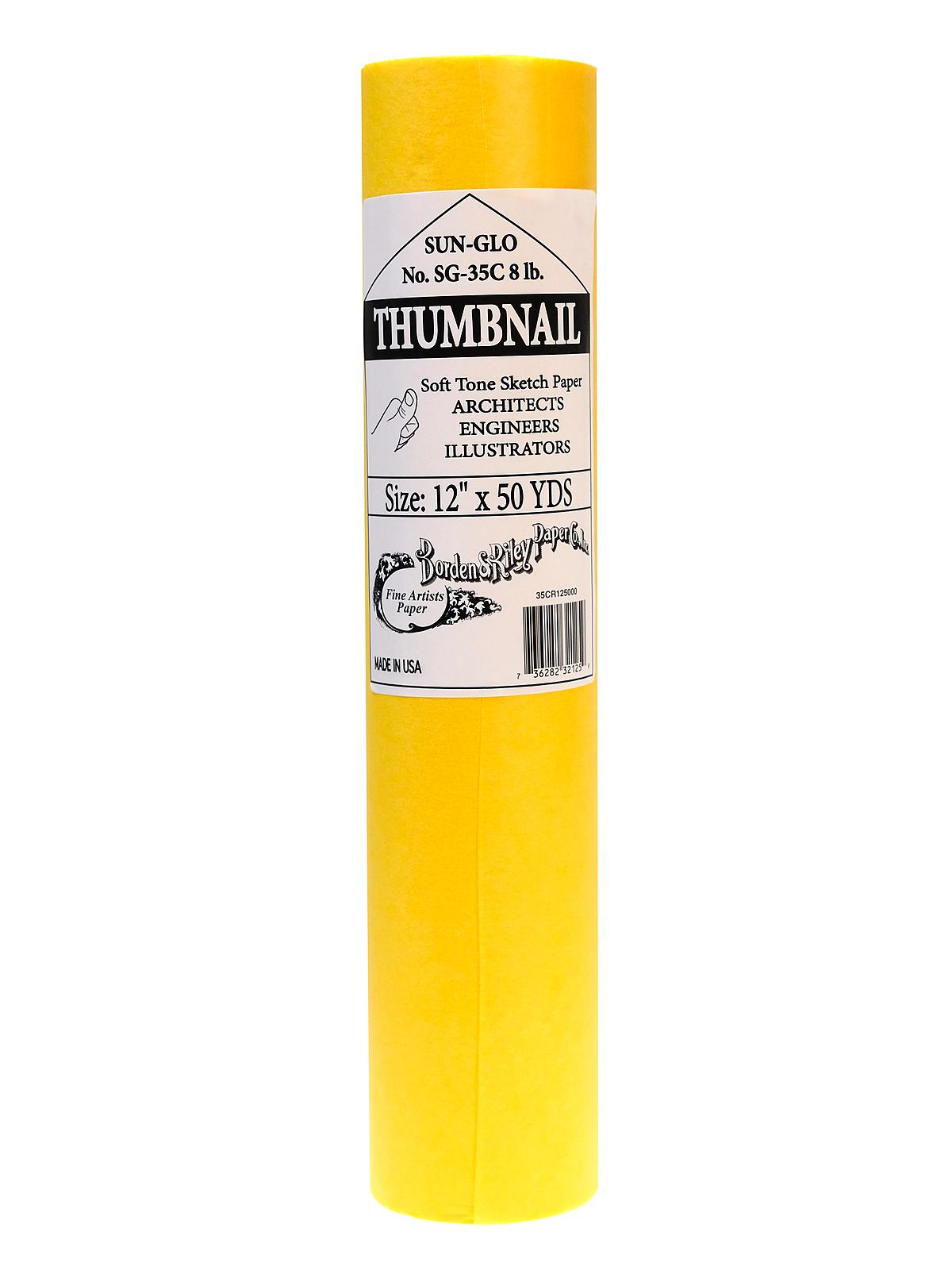 Sun-Glo Thumbnail Sketch Paper Rolls canary 8 lb. 12 in. x 50 yd. roll