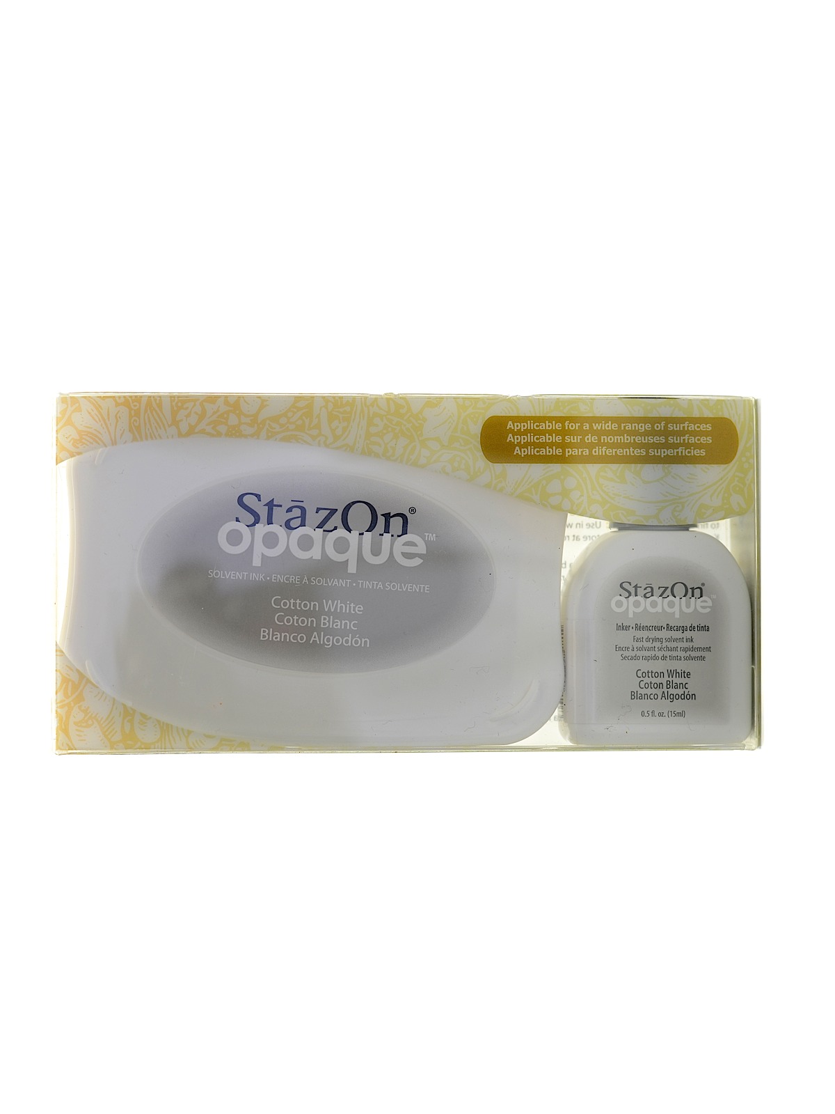 Stazon Solvent Ink Opaque Cotton White 3.75 In. X 2.625 In. Pad & Inker Set