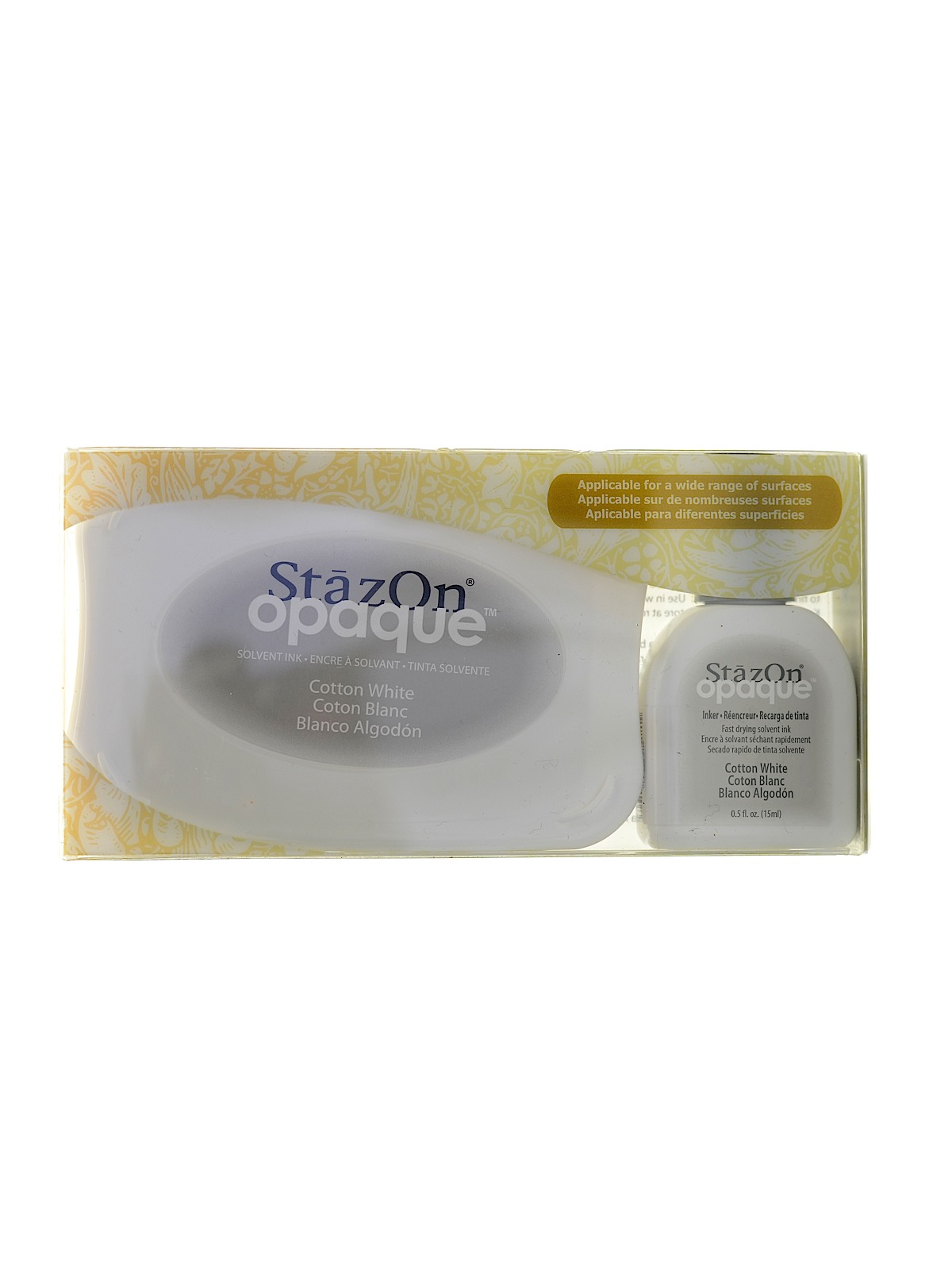 StazOn Solvent Ink opaque cotton white 3.75 in. x 2.625 in. pad & inker set