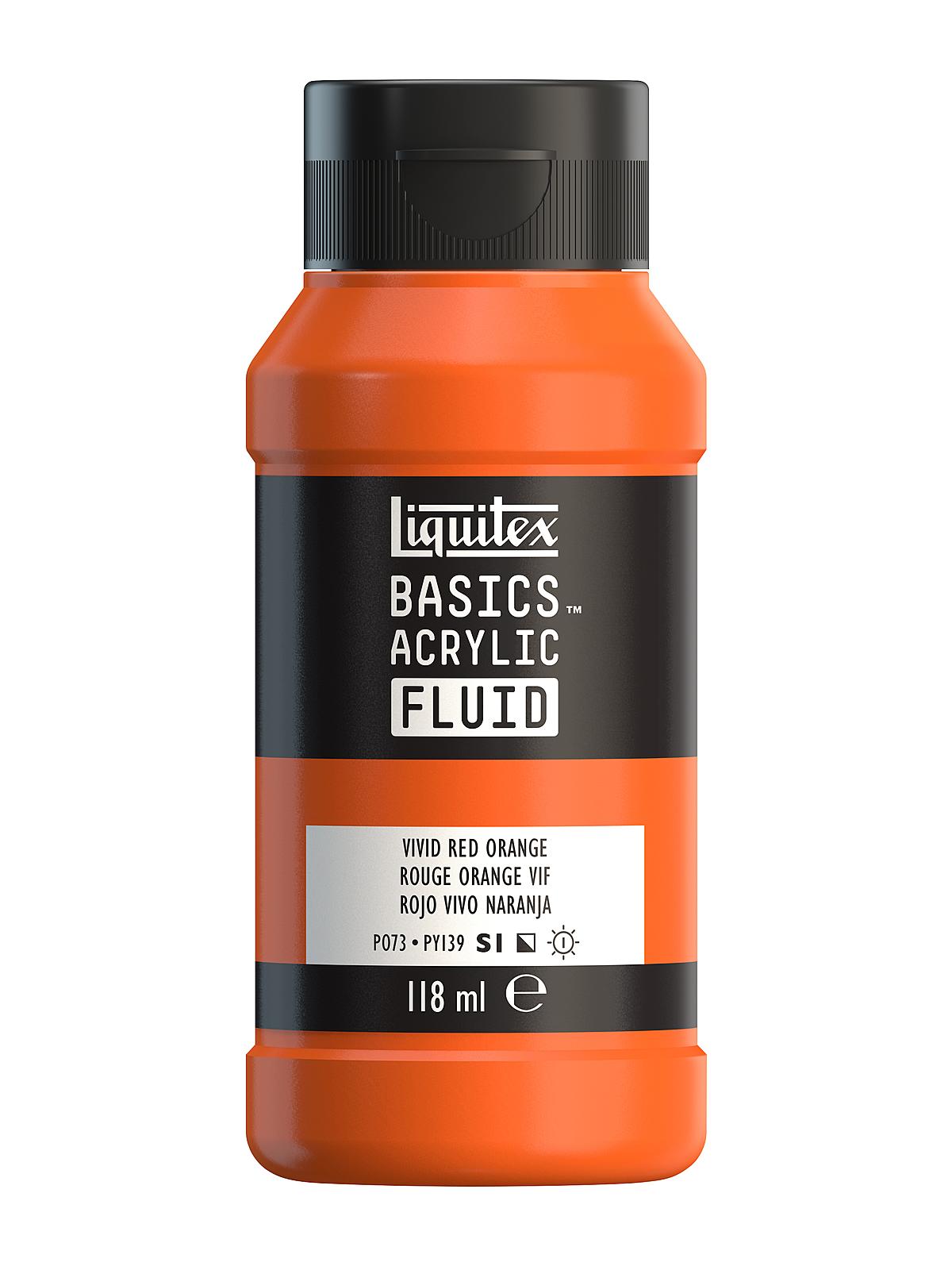 BASICS Fluid Acrylic Colors vivid red orange 4 oz. (118 ml)