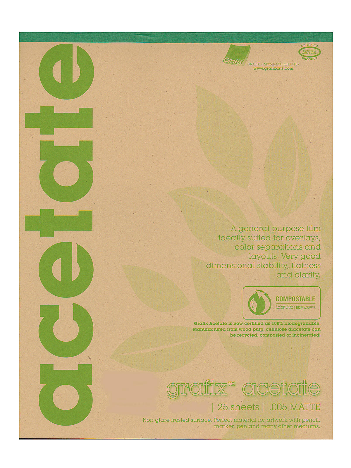 Matte Acetate Film Pads 0.005 14 in. x 17 in. pad of 25