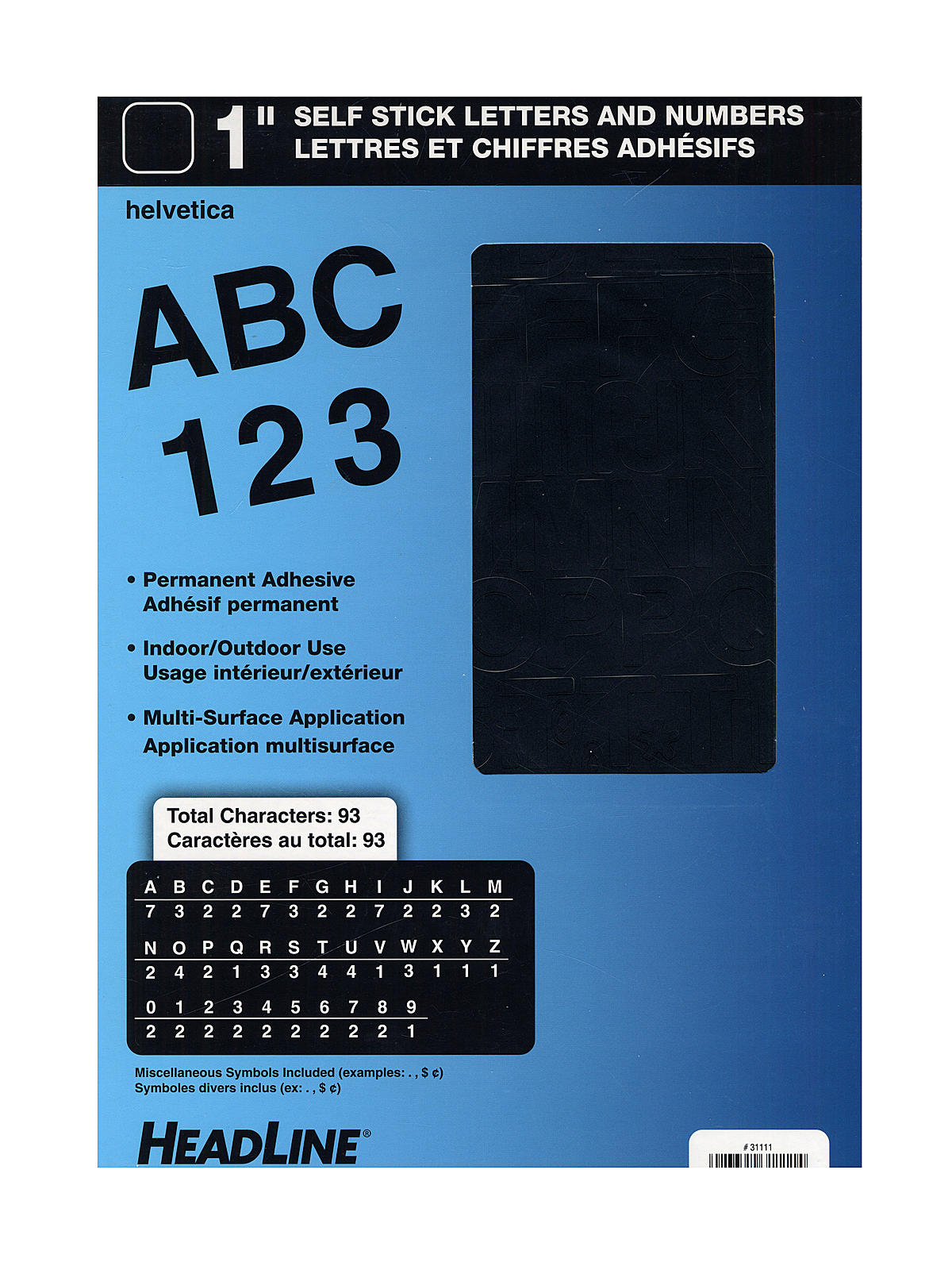 Black Vinyl Stick-On Letters or Numbers 1 in. Helvetica capitals and numbers