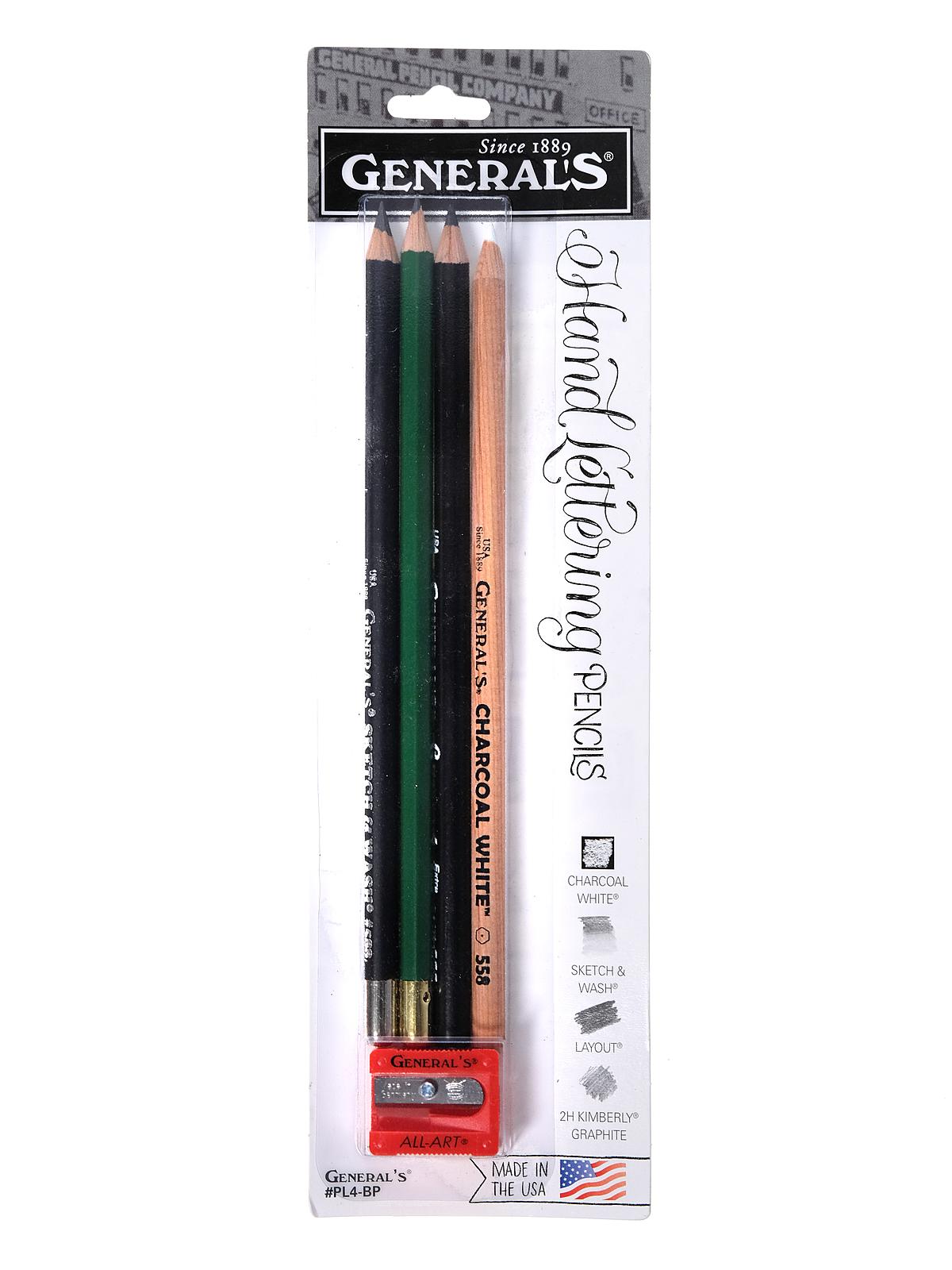 Hand Lettering Pencils + Sharpener Set 4 assorted