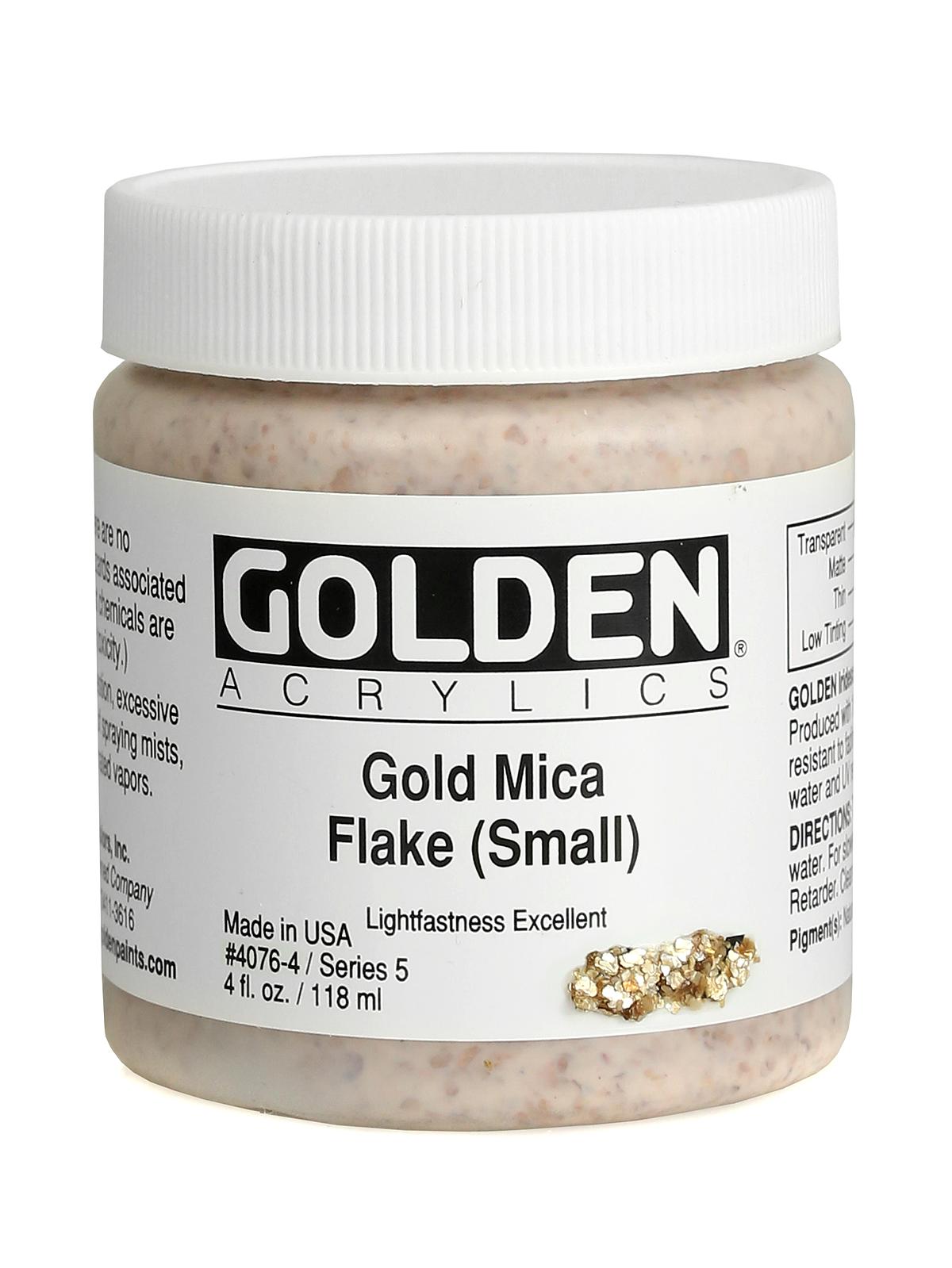 Iridescent and Interference Acrylics gold mica flake small 4 oz.