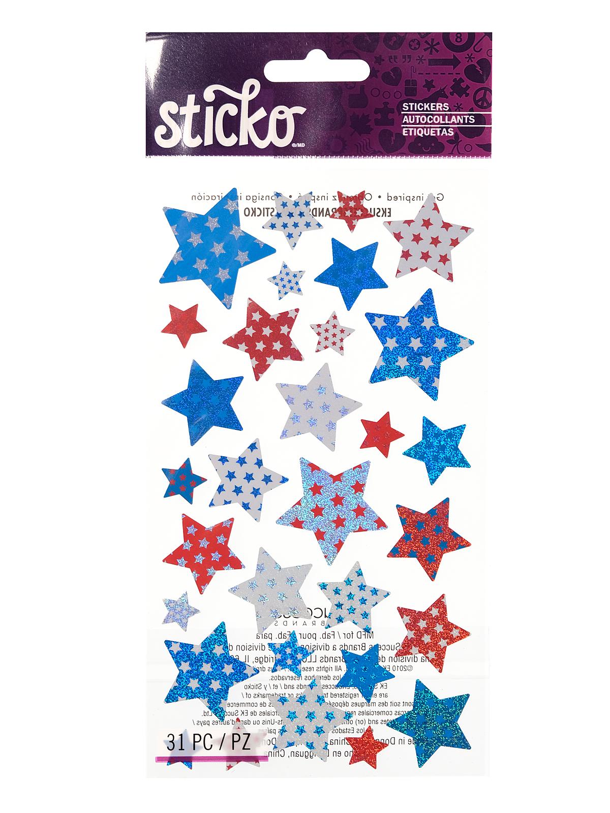 Classic Stickers metallic red, white, blue stars 18 pieces