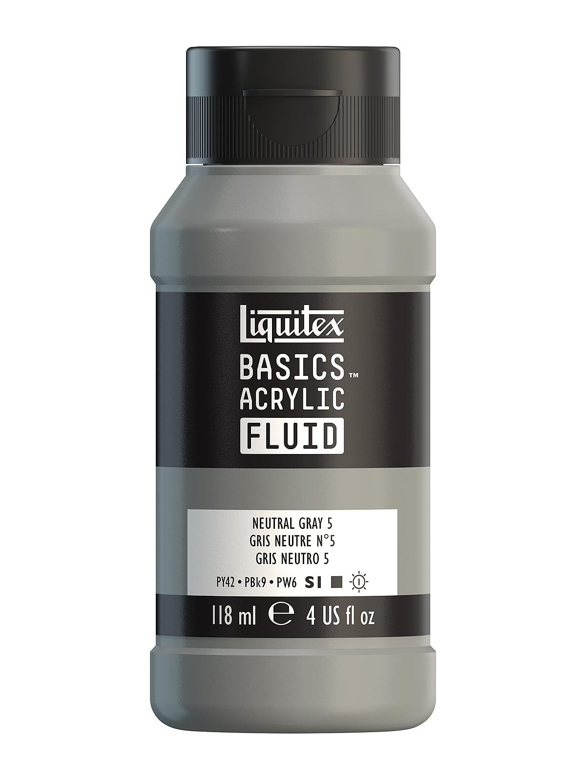 BASICS Fluid Acrylic Colors neutral grey 5 4 oz. (118 ml)