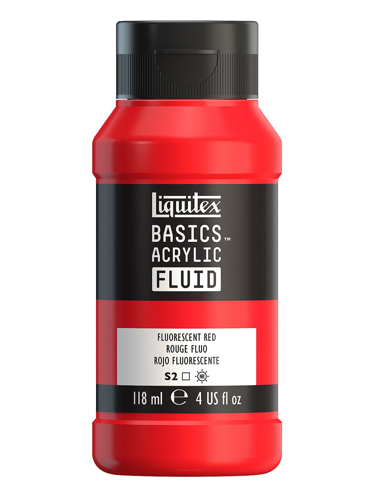 BASICS Fluid Acrylic Colors fluorescent red 4 oz. (118 ml)