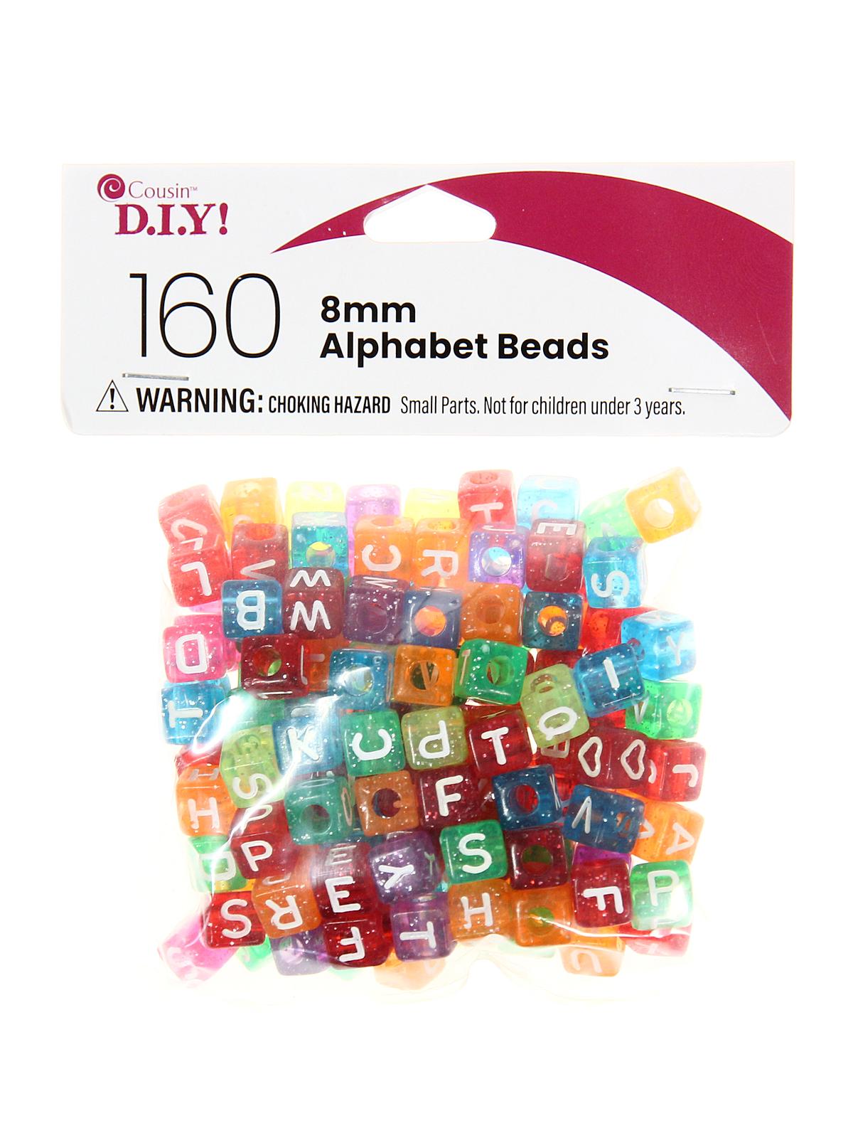 Alphabet Beads white on multicolor square, 8mm pack of 160
