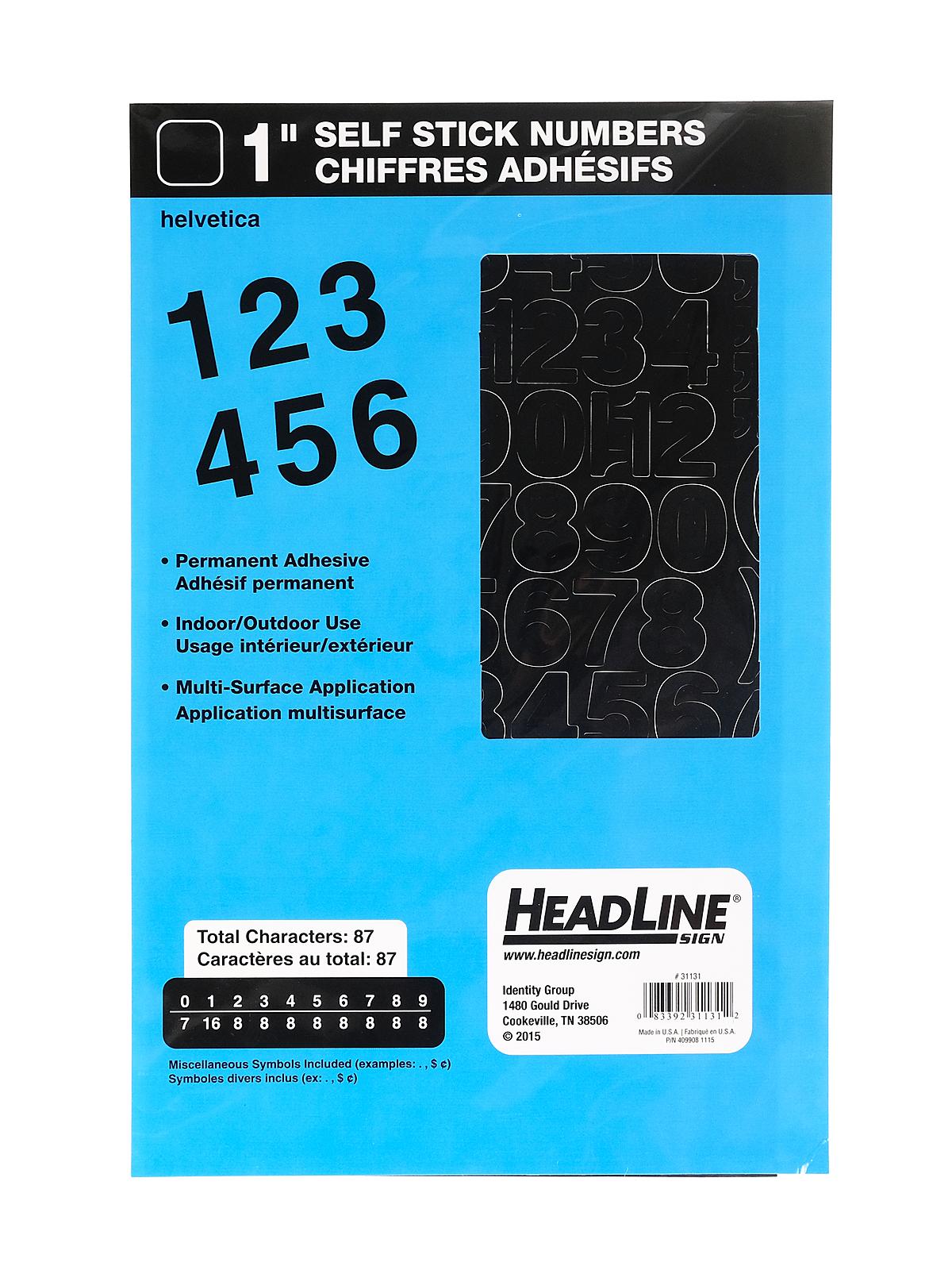 Black Vinyl Stick-On Letters or Numbers 1 in. Helvetica numbers