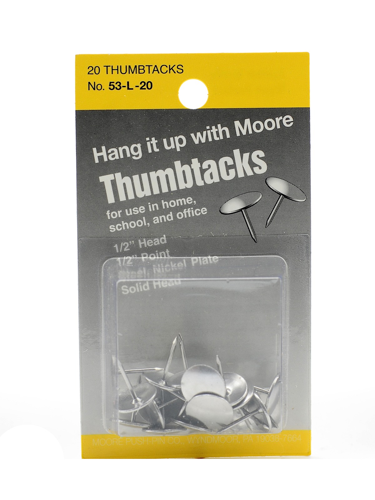 Solid Head, Nickel-plated Thumbtacks 1 2 In. Head, 1 2 In. Point Pack Of 20