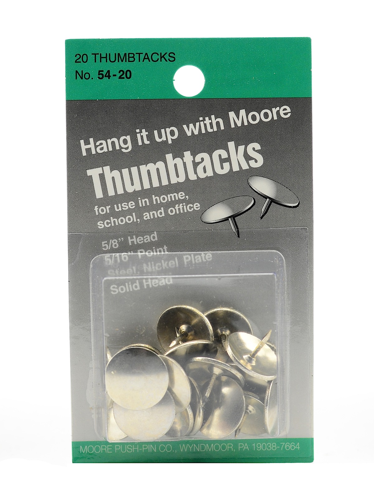 Solid Head, Nickel-plated Thumbtacks 5 8 In. Head, 5 16 In. Point Pack Of 20