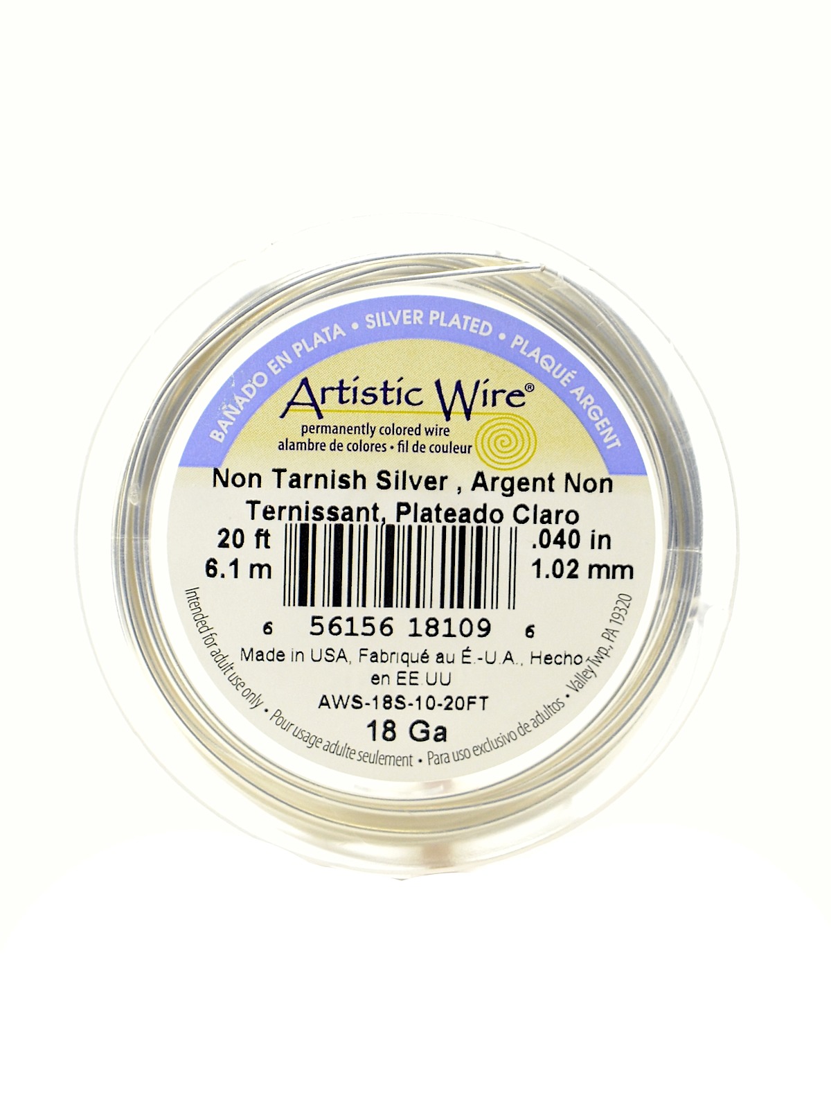 Spools 20 ft. non-tarnish silver 18 gauge, silver plated