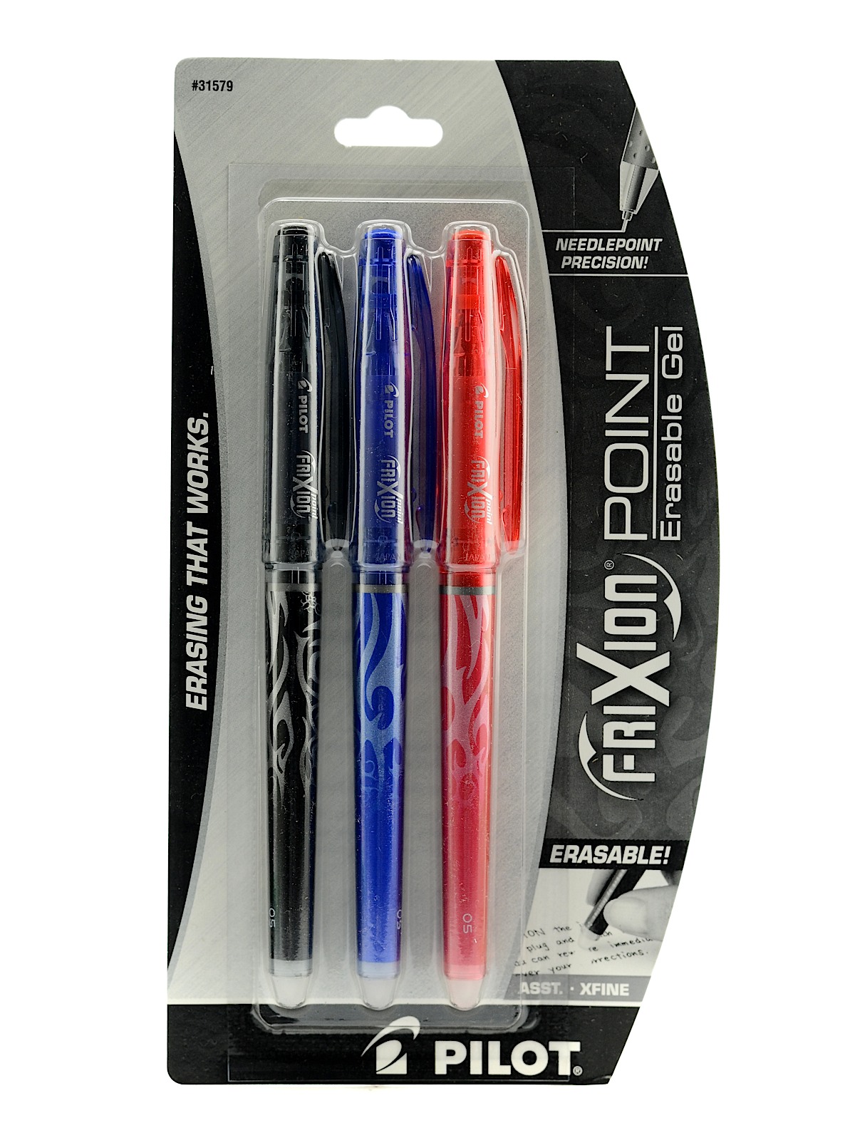 FriXion Point Erasable Gel Pens black, blue, red set of 3 0.5 mm