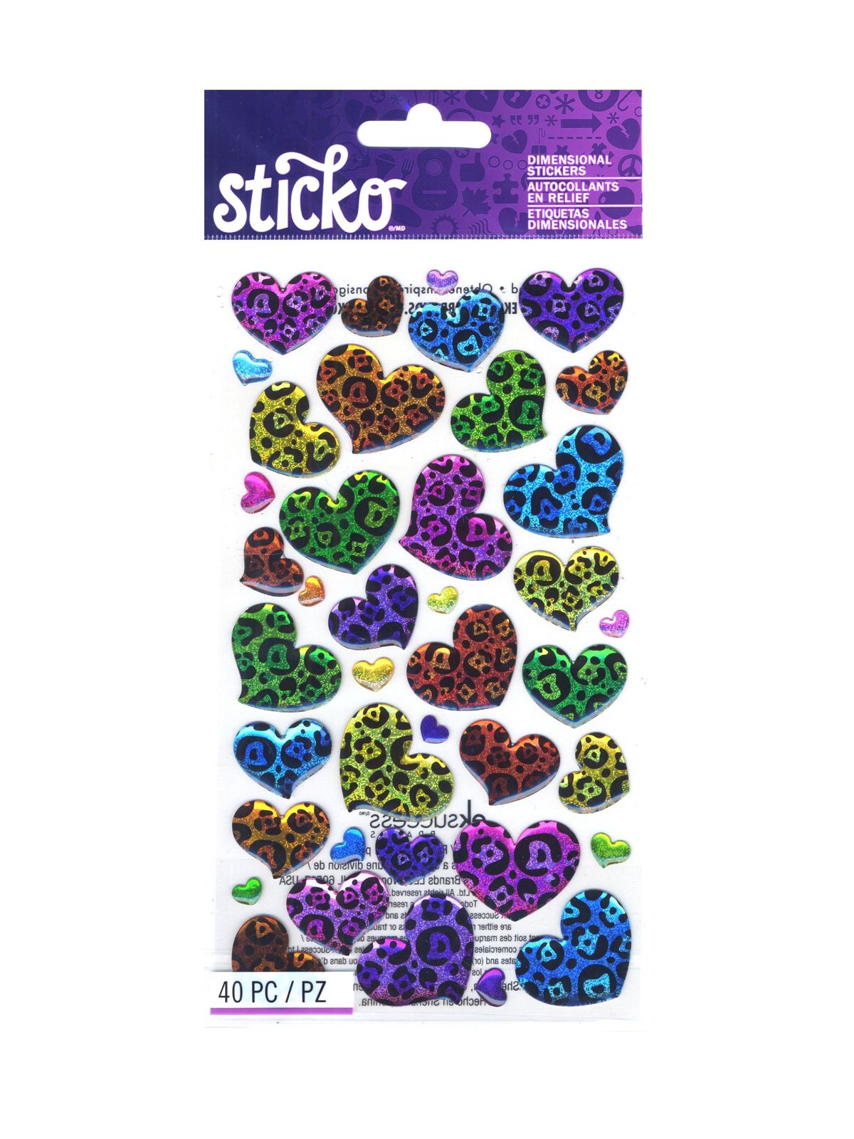 Classic Stickers epoxy animal print hearts 39 pieces