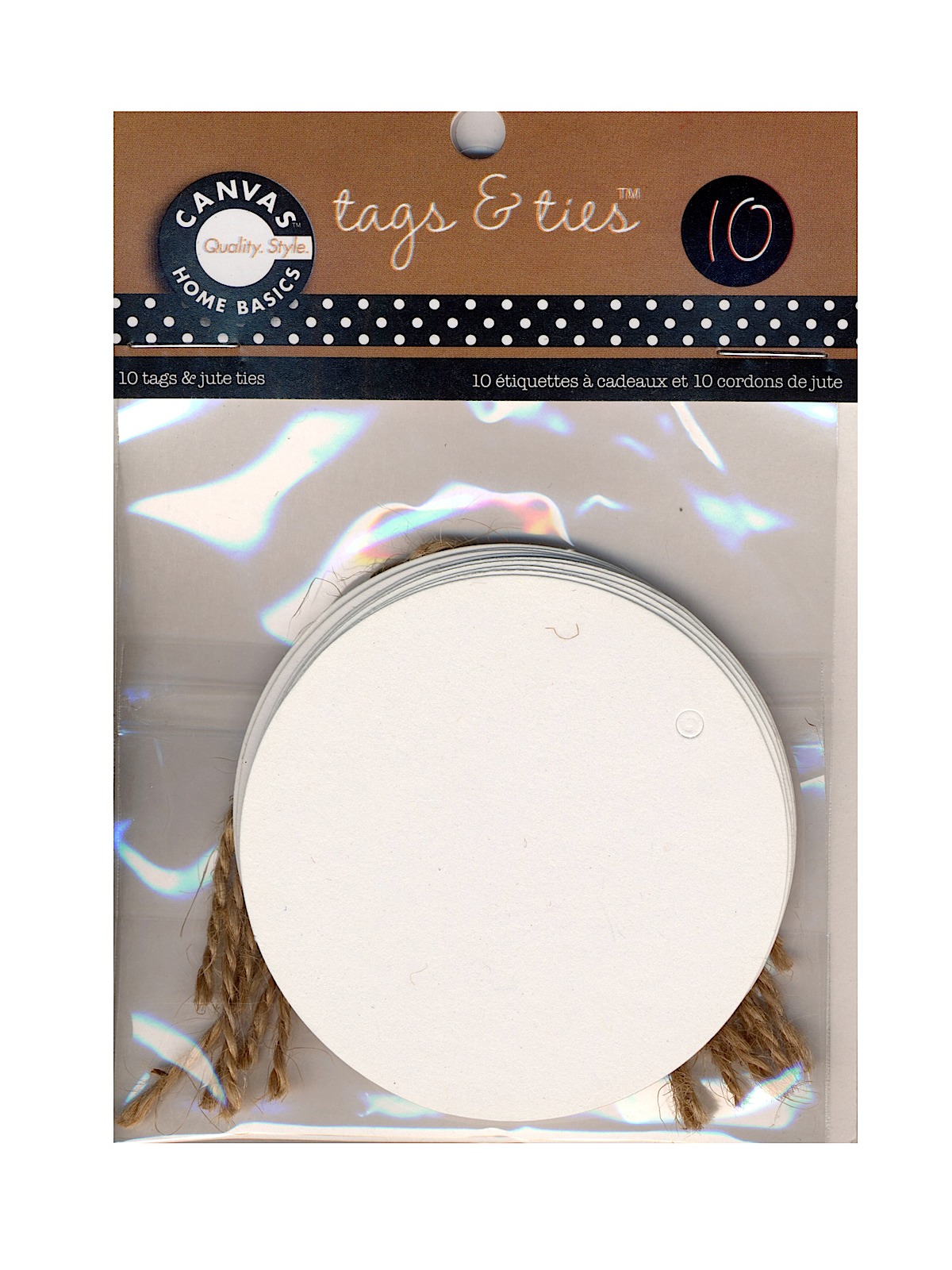 Tags with Jute Ties round white pack of 10