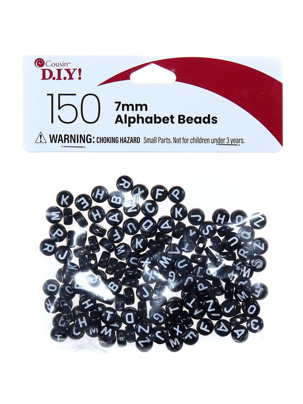 Alphabet Beads white on black round, 7mm pack of 150