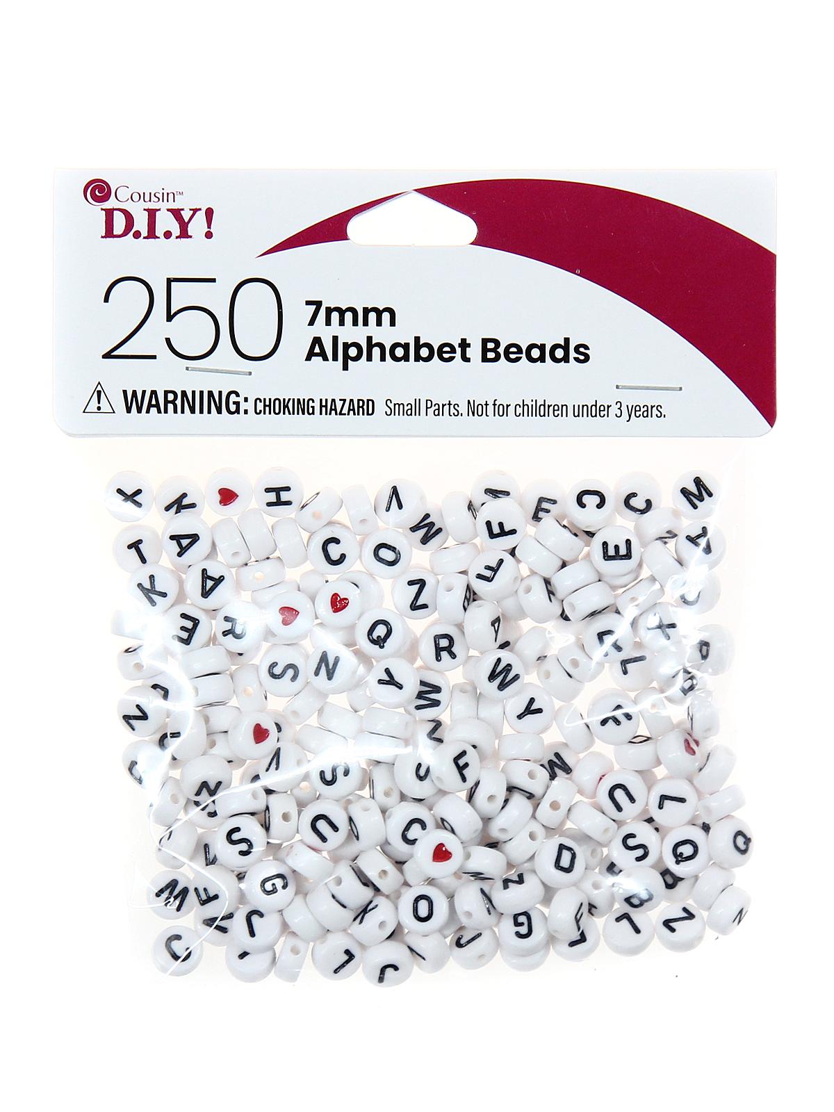 Alphabet Beads Black On White And Red Hearts Round, 7mm Pack Of 250