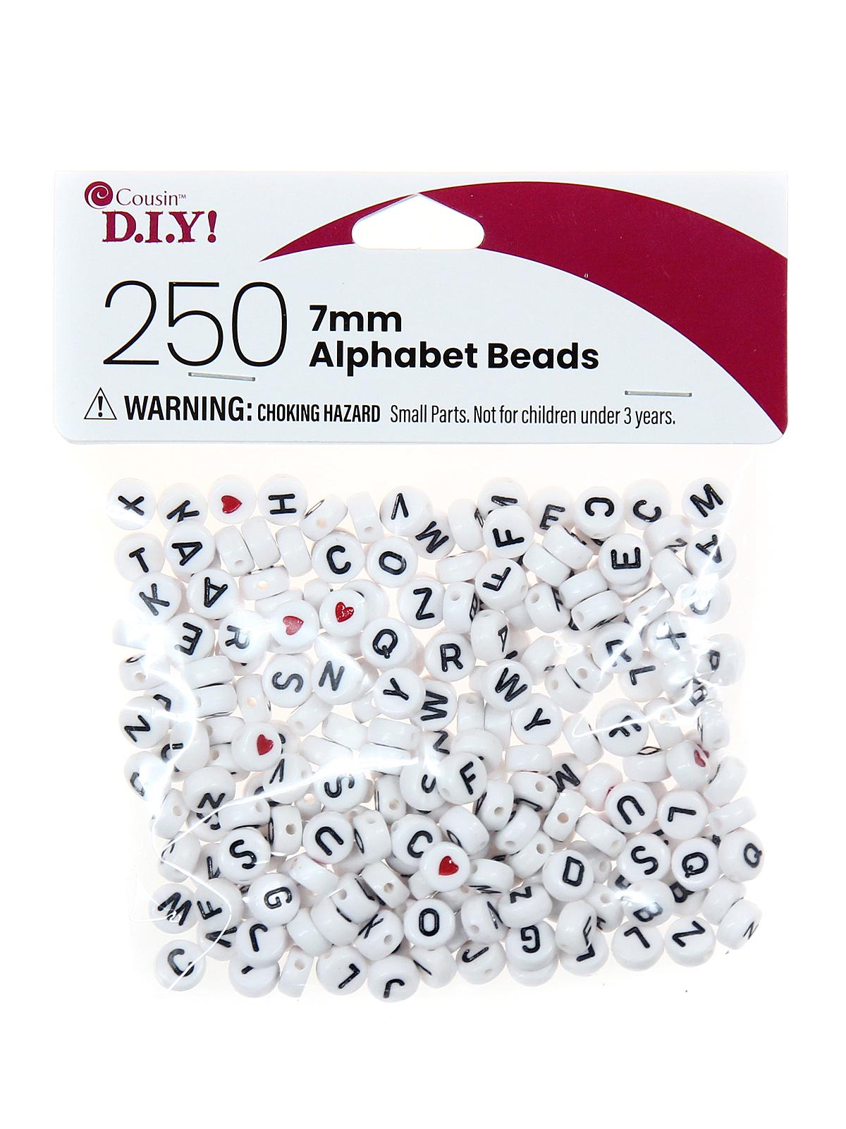 Alphabet Beads black on white and red hearts round, 7mm pack of 250