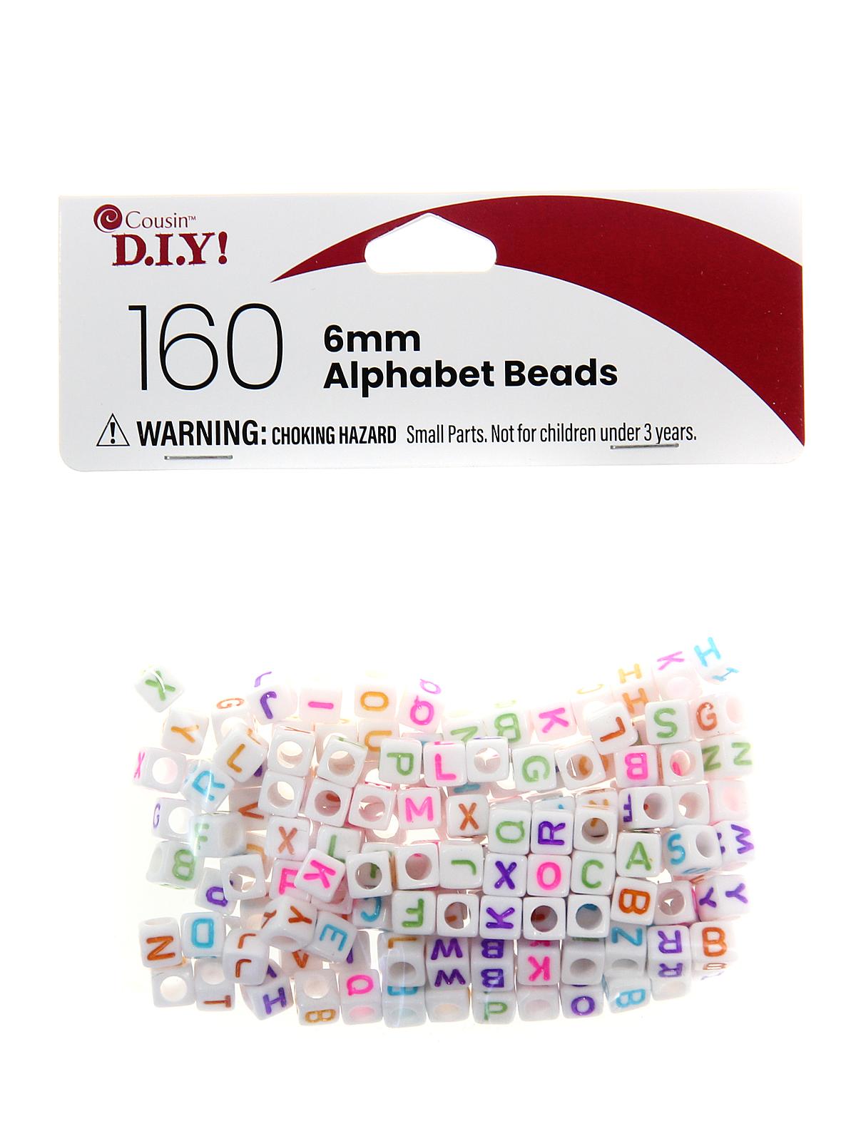 Alphabet Beads multicolor on white square, 6mm pack of 160