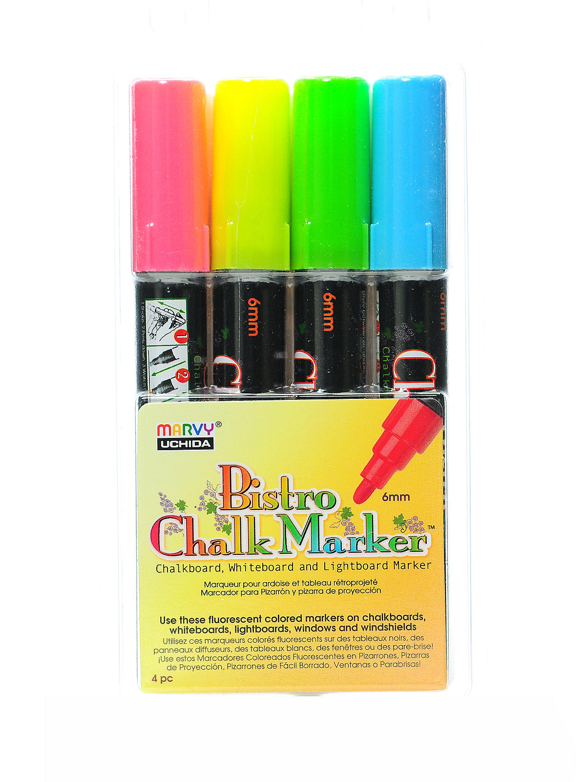 Bistro Chalk Marker Sets broad point fl. red, fl. blue, fl. green, fl. yellow