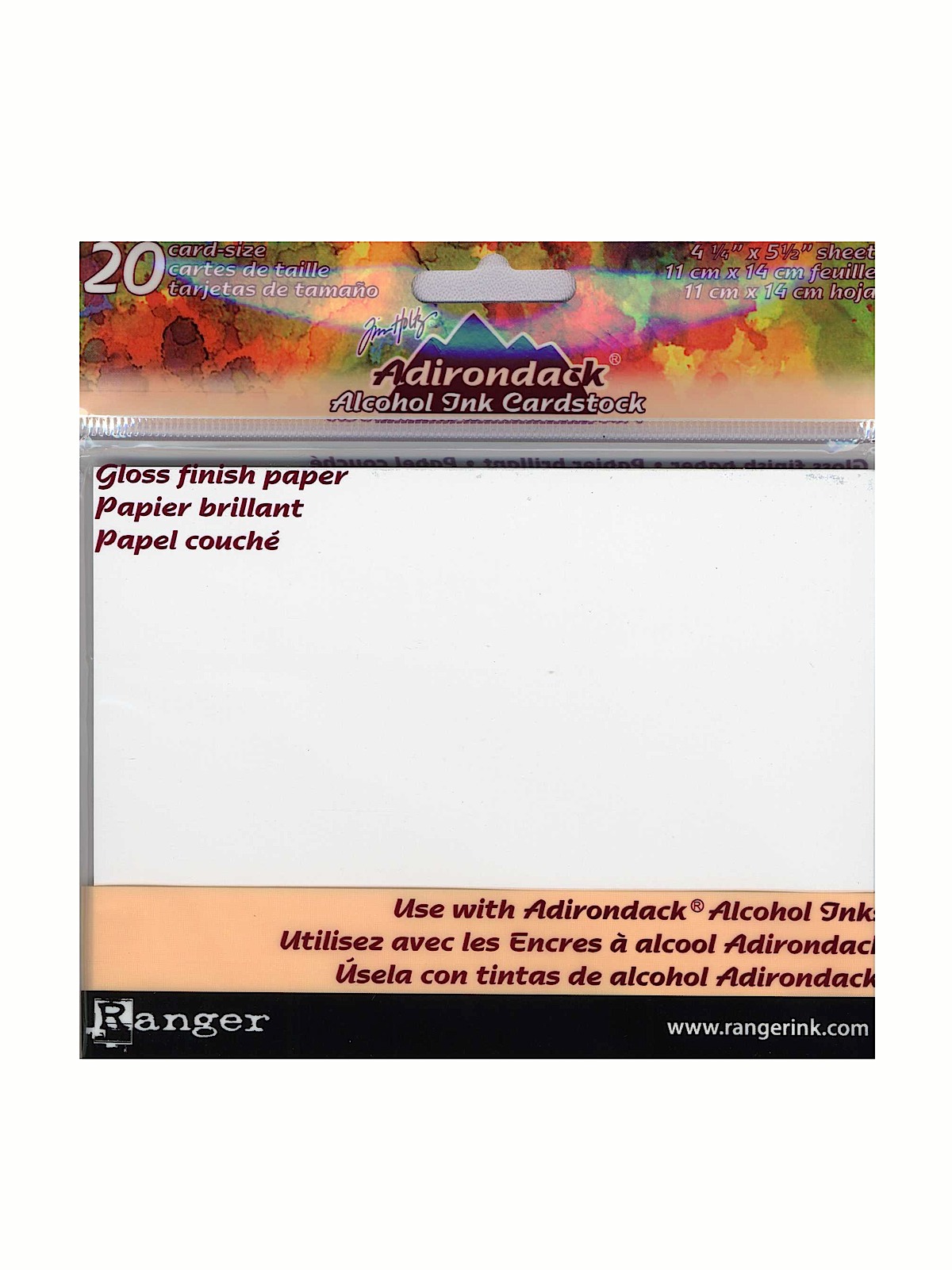Tim Holtz Alcohol Ink Cardstock gloss white 4 1 4 in. x 5 1 2 in. pack of 20 sheets