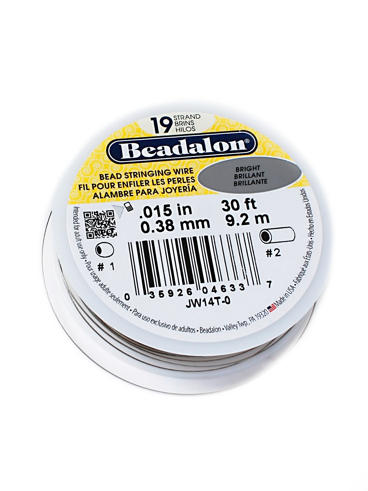 19 Strand Bead Stringing Wire bright .015 in. (0.38 mm) 30 ft. spool