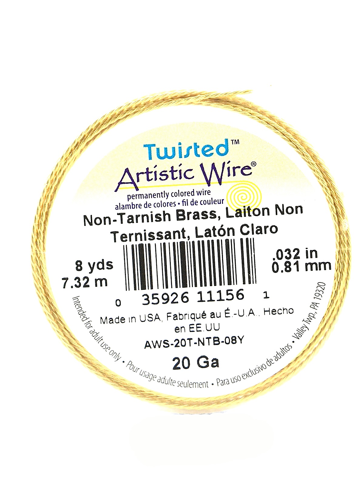 Twisted Wire Tarnish Resistant Brass 20 gauge 8 yd. spool