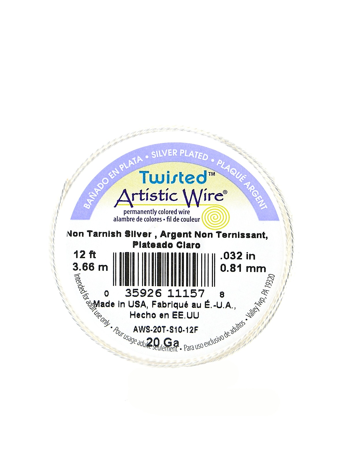 Twisted Wire Tarnish Resistant Silver Plate 20 gauge 4 yd. spool