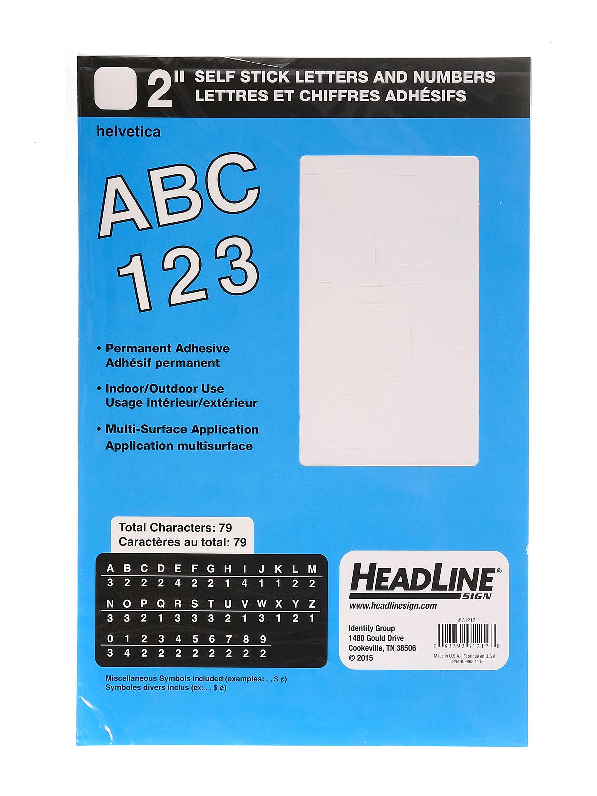 White Vinyl Stick-On Letters or Numbers 2 in. Helvetica capitals