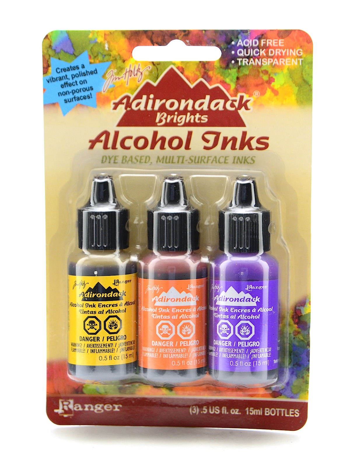 Tim Holtz Alcohol Ink Sets summit view sunshine yellow, sunset orange, purple twilight