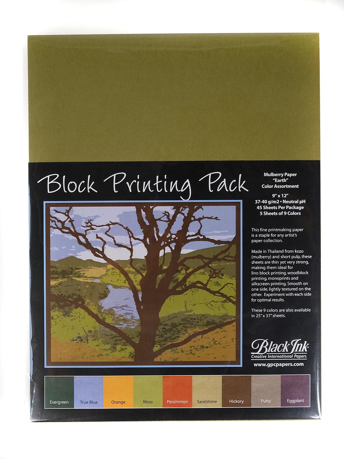 Thai Mulberry Block Printing Paper Packs assorted earth tone colors 9 in. x 12 in. 45 sheets