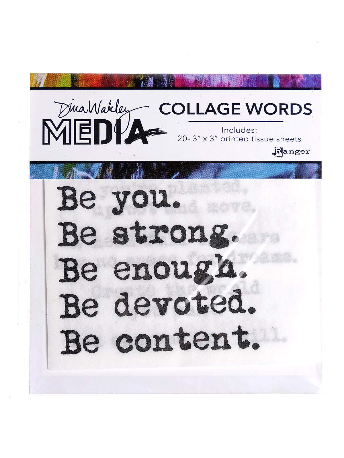 Dina Wakley Media Collage Papers words 1 3 in. x 3 in. pack of 20