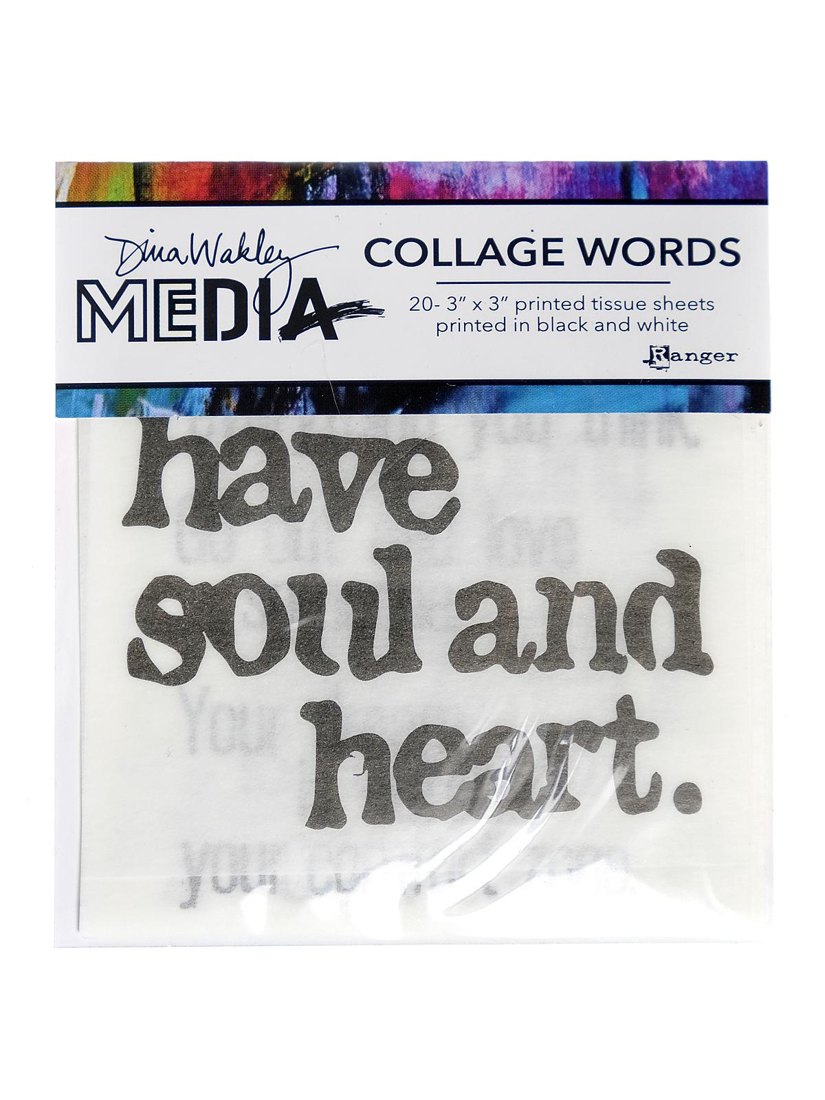 Dina Wakley Media Collage Papers words 2 3 in. x 3 in. pack of 20