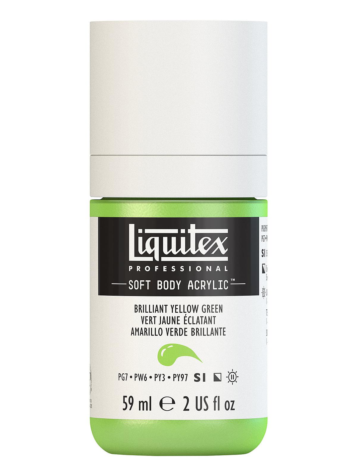 Professional Soft Body Acrylic Color Multi Cap Bottles brilliant yellow green 2 oz.