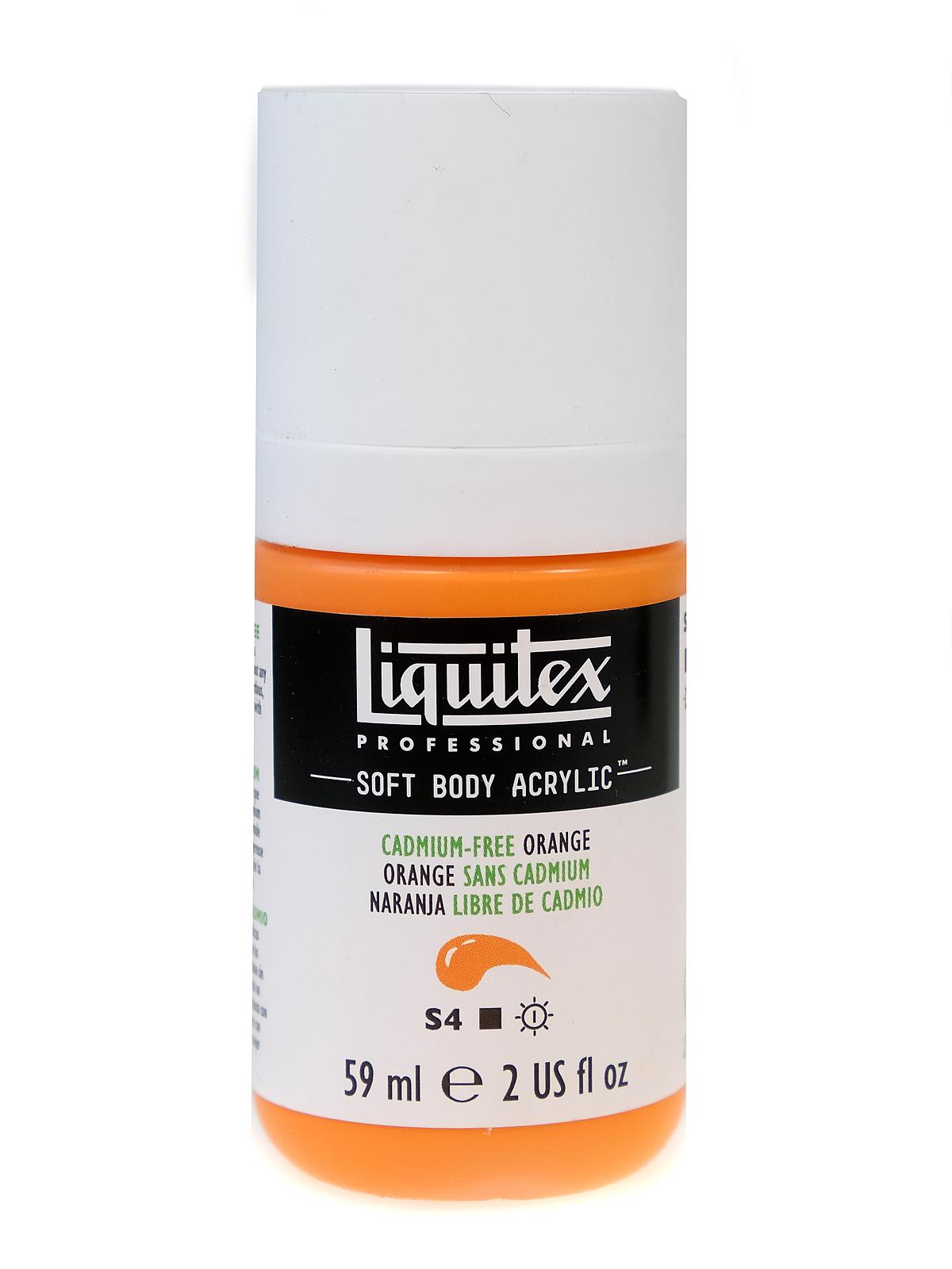 Professional Soft Body Acrylic Color Multi Cap Bottles cadmium free orange 2 oz.