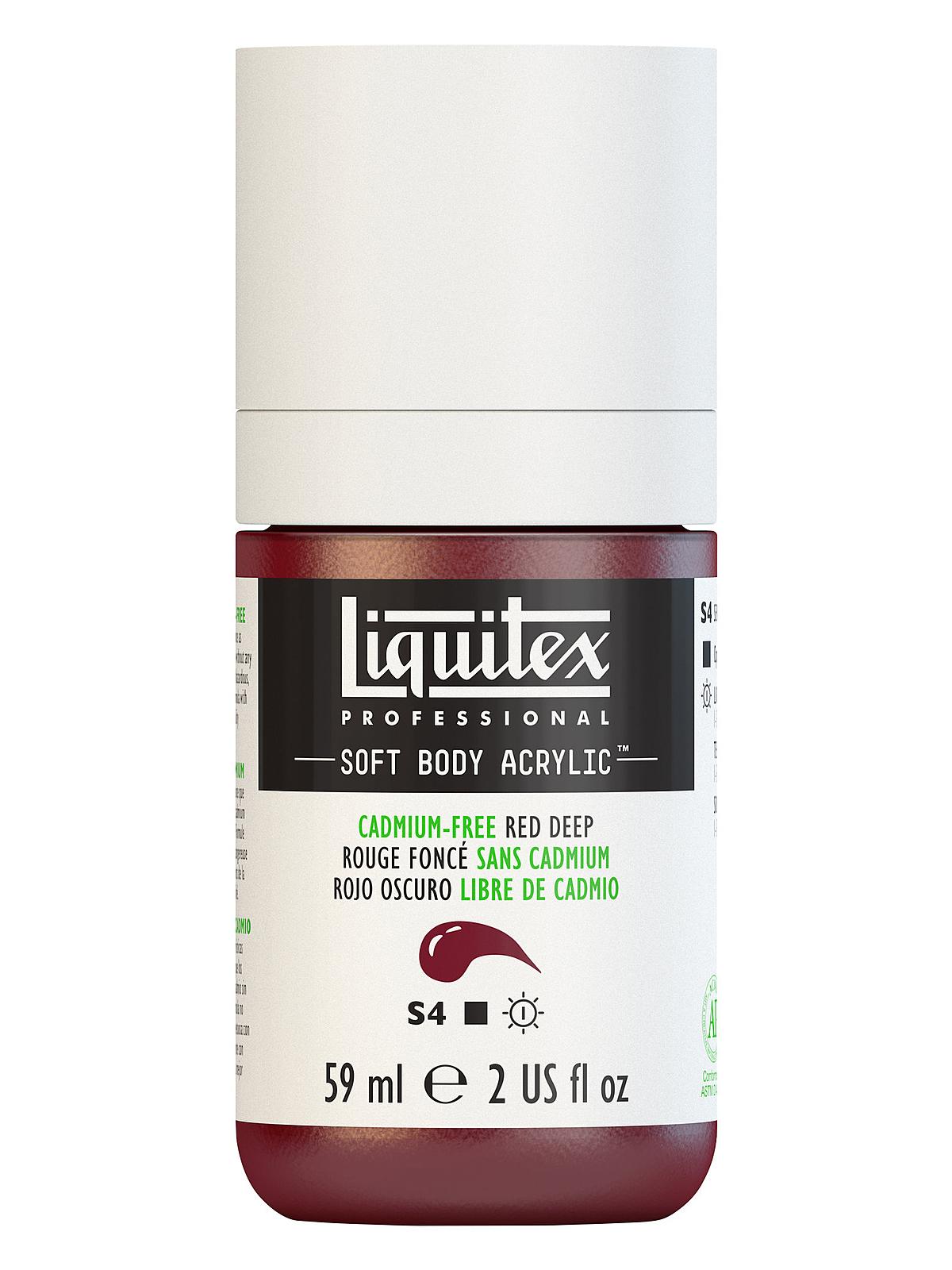 Professional Soft Body Acrylic Color Multi Cap Bottles cadmium free red deep 2 oz.