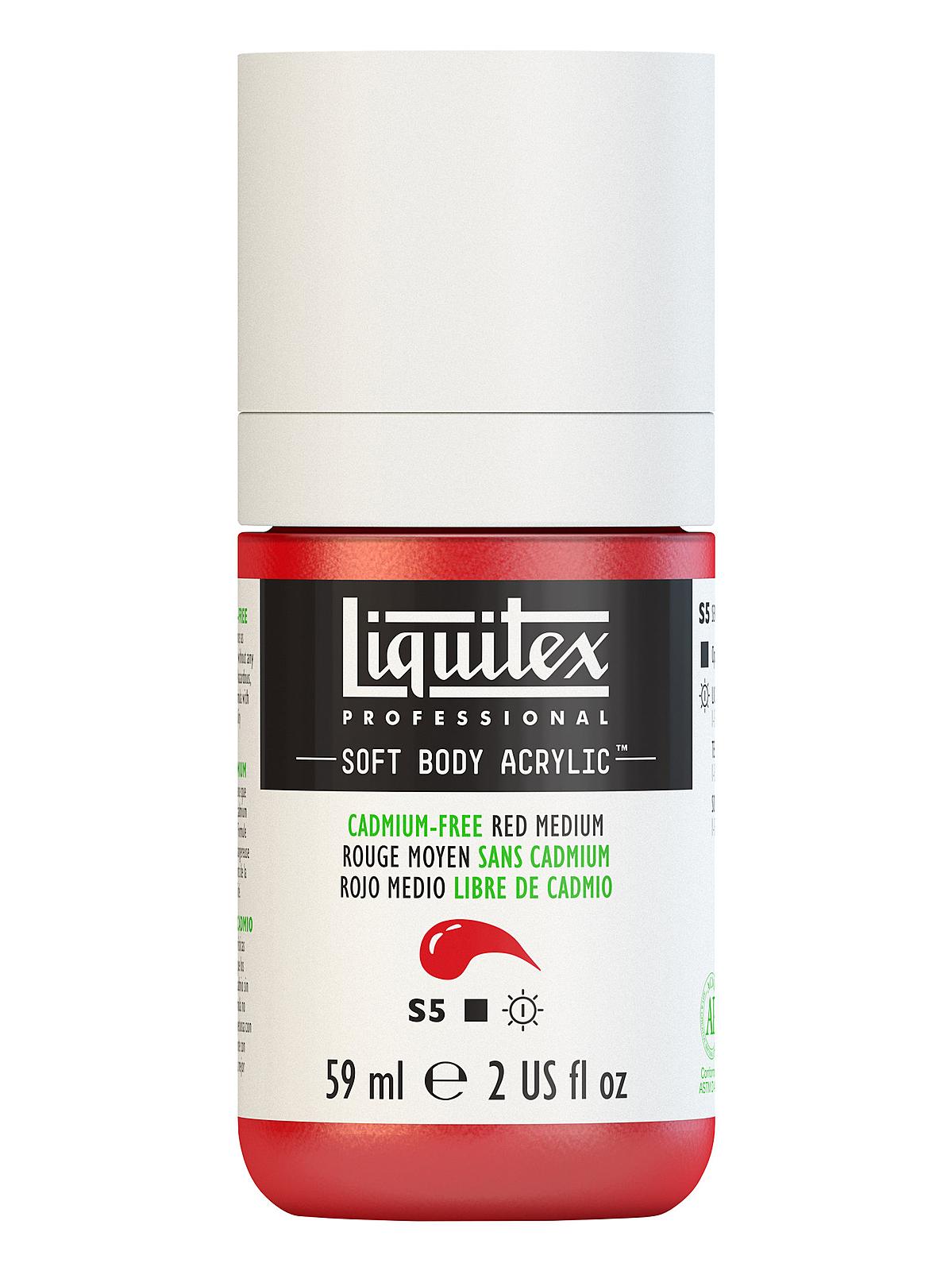 Professional Soft Body Acrylic Color Multi Cap Bottles cadmium free red medium 2 oz.