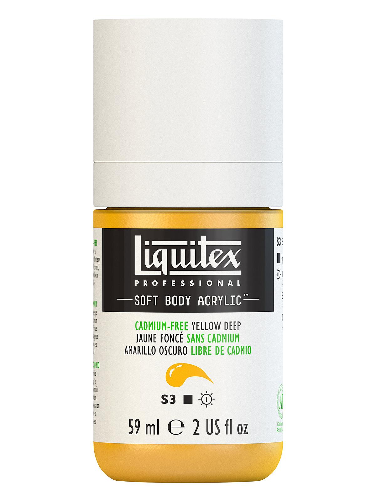 Professional Soft Body Acrylic Color Multi Cap Bottles cadmium free yellow deep 2 oz.